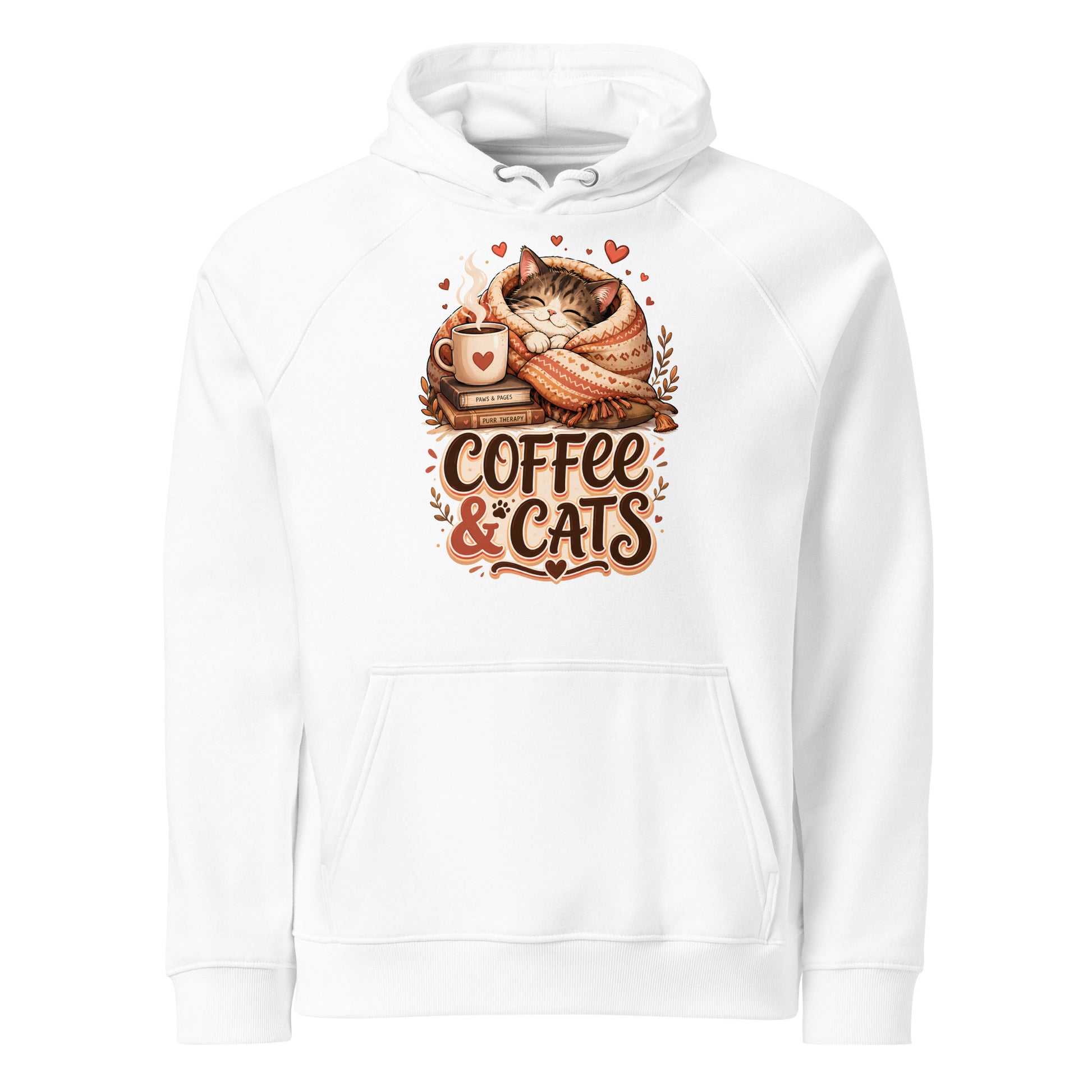Elite Coffee and Cats - Premium Luxury Eco Raglan Hoodie for Cat Lovers by printfluence.net