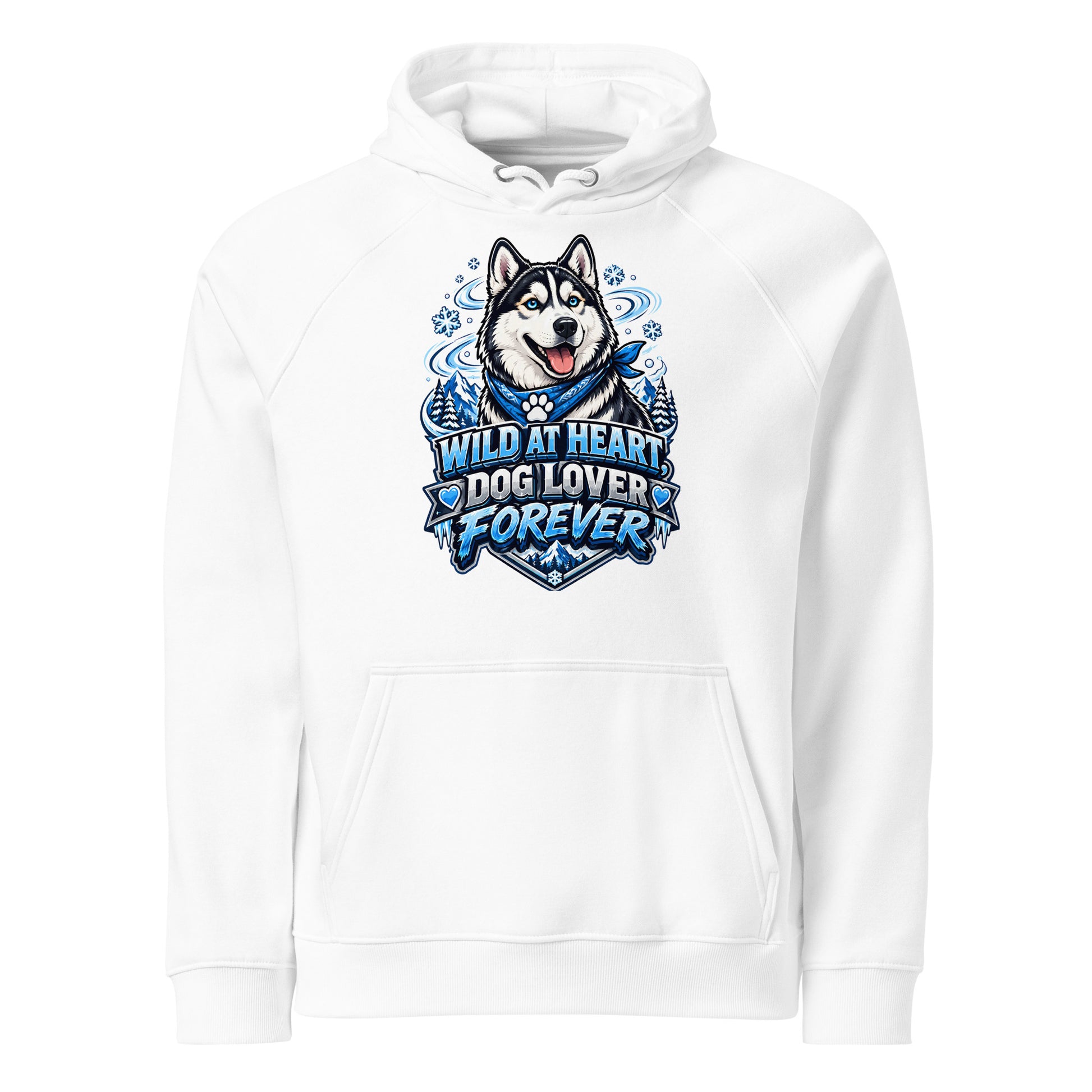 Wild at Heart Husky Blue Eyes Unisex Eco Raglan Hoodie - Sustainable Winter Graphic Pullover by printfluence.net
