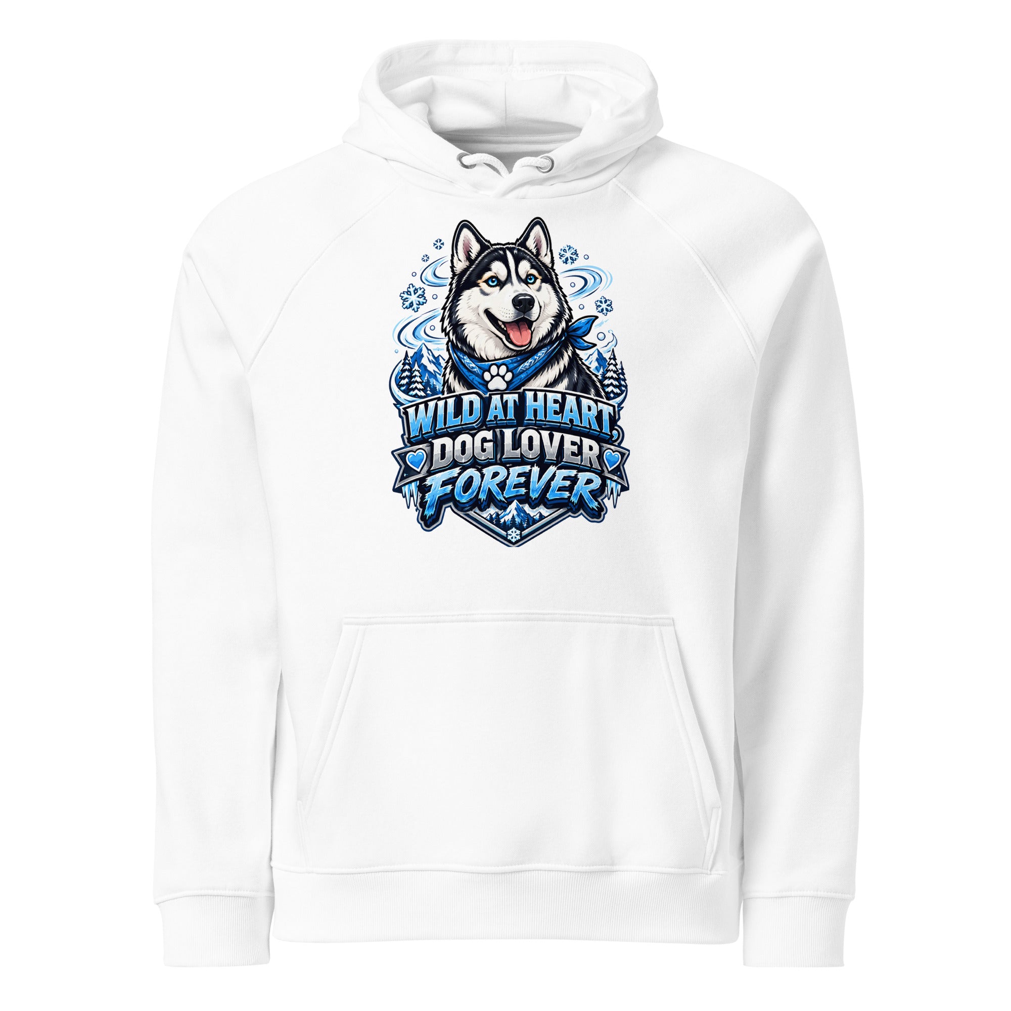 Wild at Heart Husky Blue Eyes Unisex Eco Raglan Hoodie - Sustainable Winter Graphic Pullover by printfluence.net