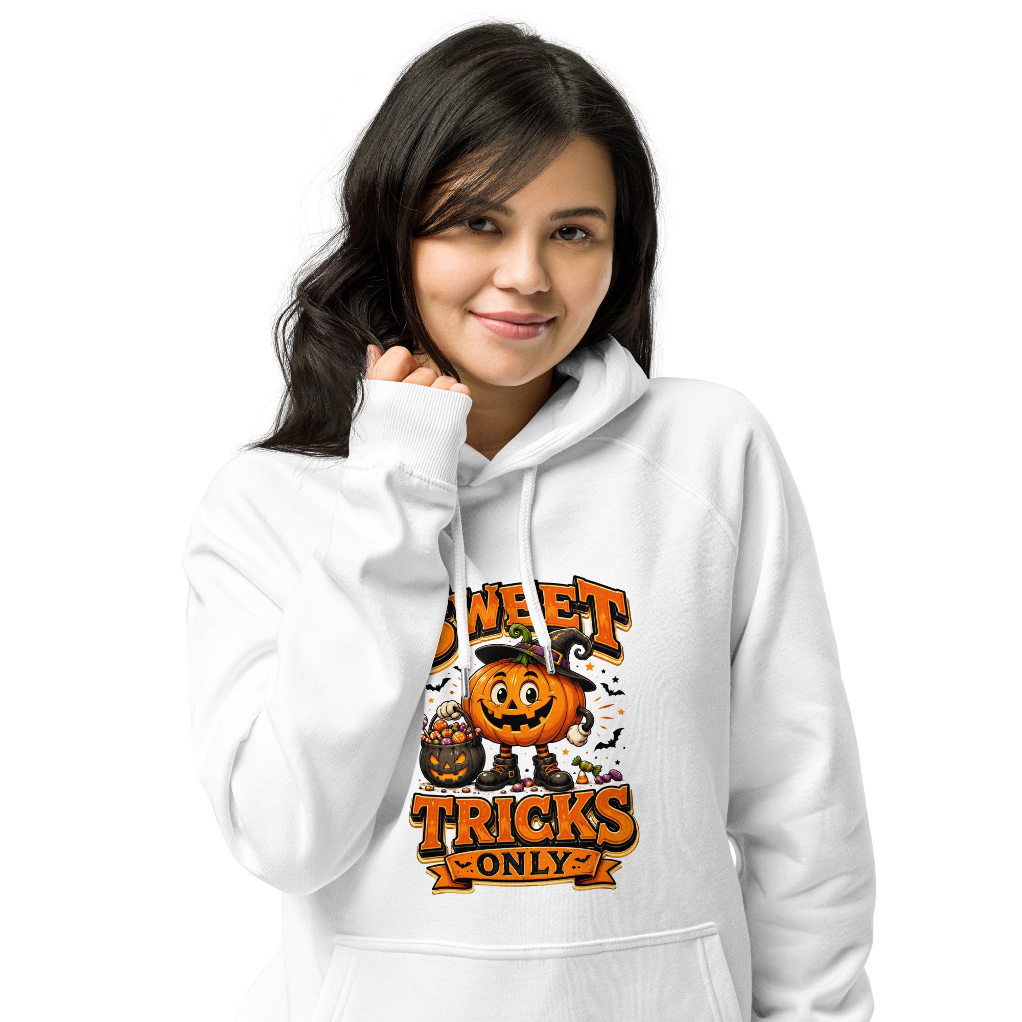 Vintage Halloween Pumpkin Horror & Mystery Unisex Eco Raglan Hoodie by printfluence.net