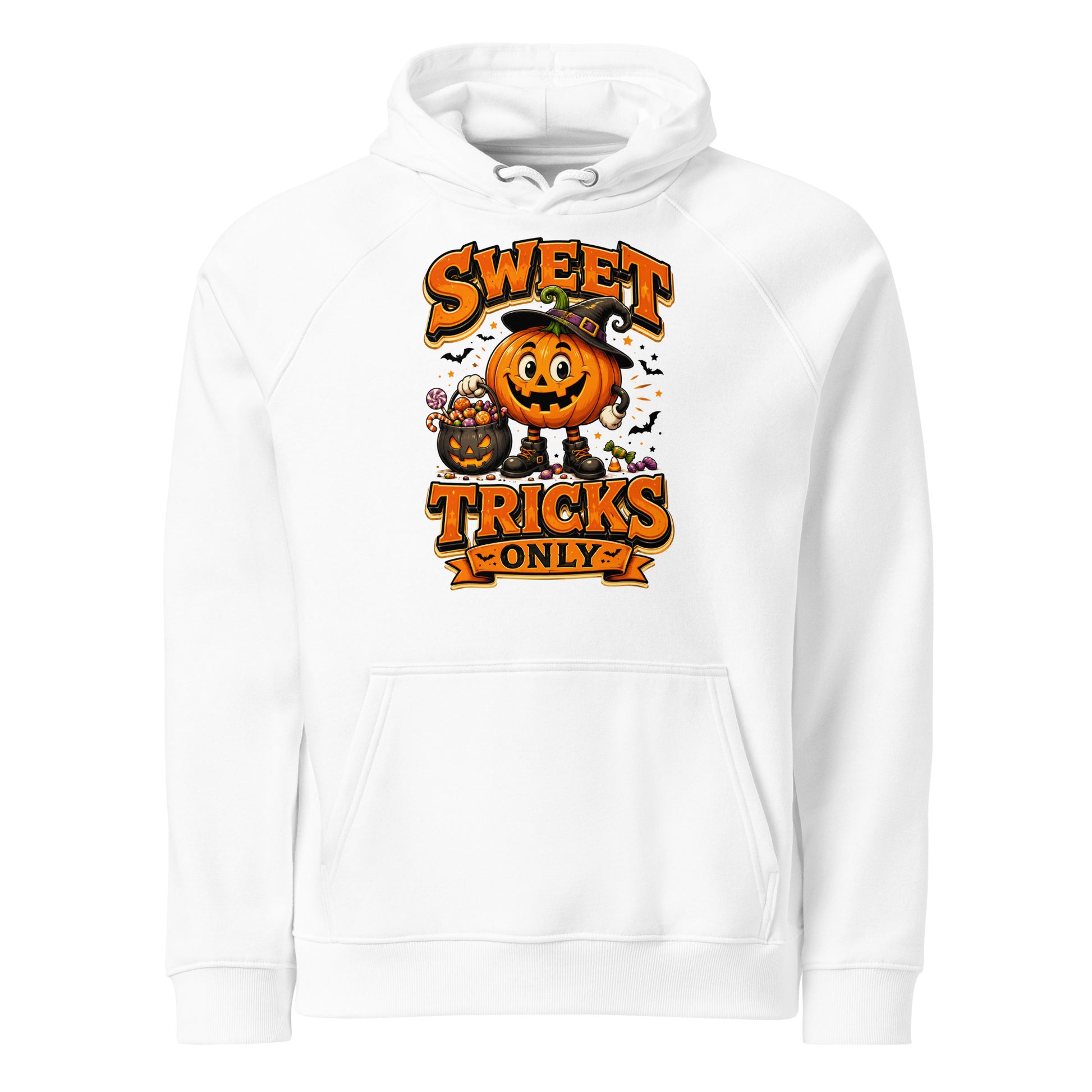 Vintage Halloween Pumpkin Horror & Mystery Unisex Eco Raglan Hoodie by printfluence.net