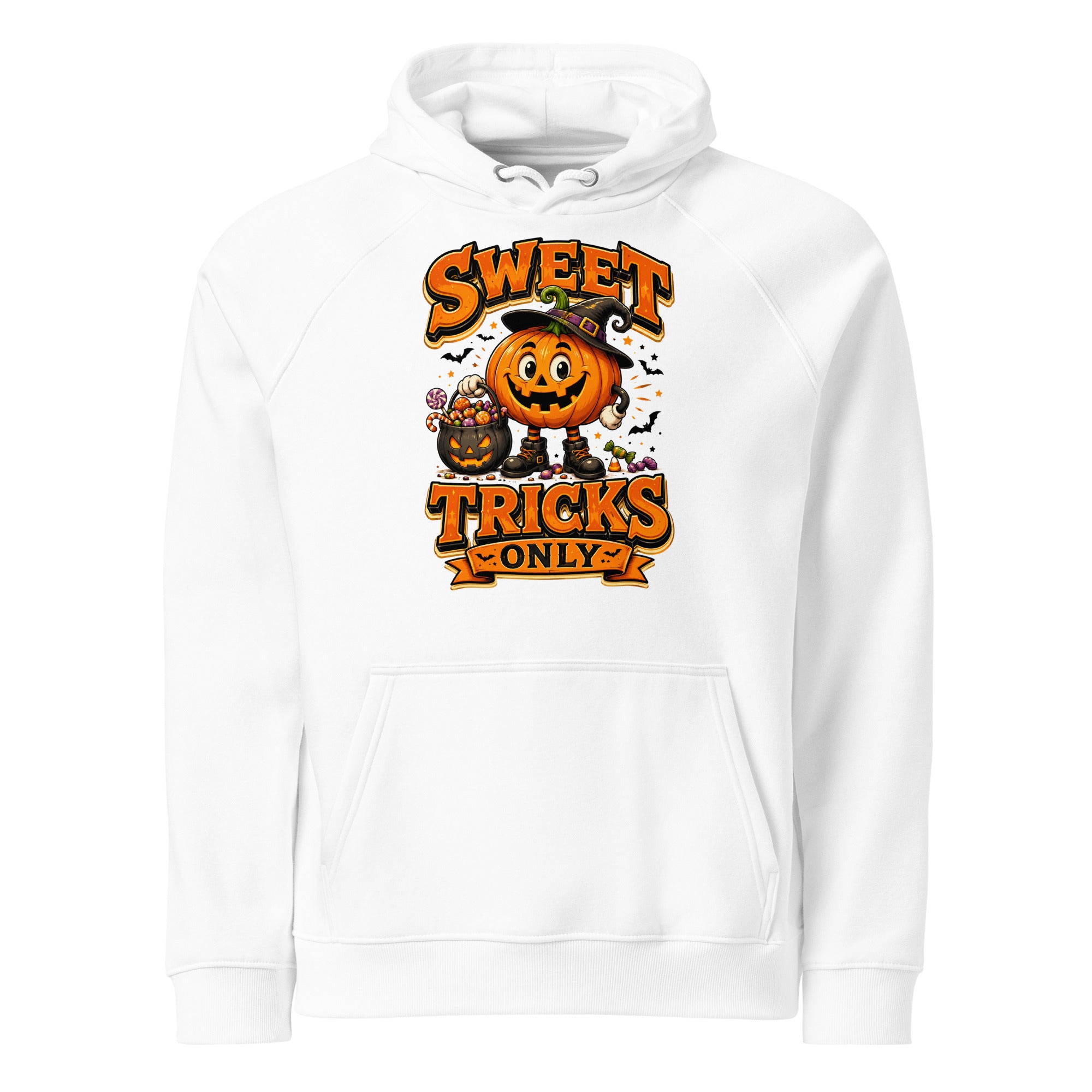 Vintage Halloween Pumpkin Horror & Mystery Unisex Eco Raglan Hoodie by printfluence.net