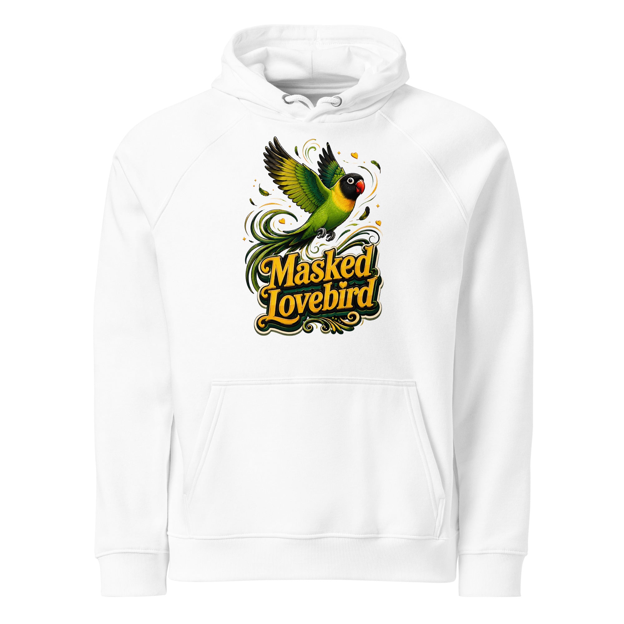 Unisex Eco Raglan Hoodie – Masked Lovebird Lovers Edition by printfluence.net