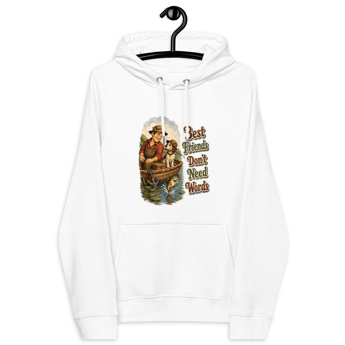 Fishing Lovers | Unisex Eco Raglan Hoodie — Best Friends Don't Need Words by printfluence