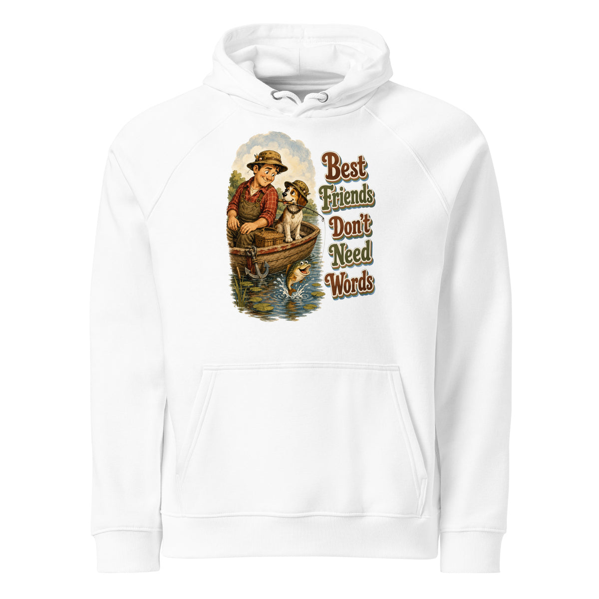 Fishing Lovers | Unisex Eco Raglan Hoodie — Best Friends Don't Need Words by printfluence