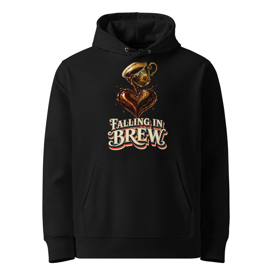 Coffee Lovers Unisex Essential Eco Hoodie Falling in Brew – Romantic Coffee Heart Graphic Pullover by printfluence.net