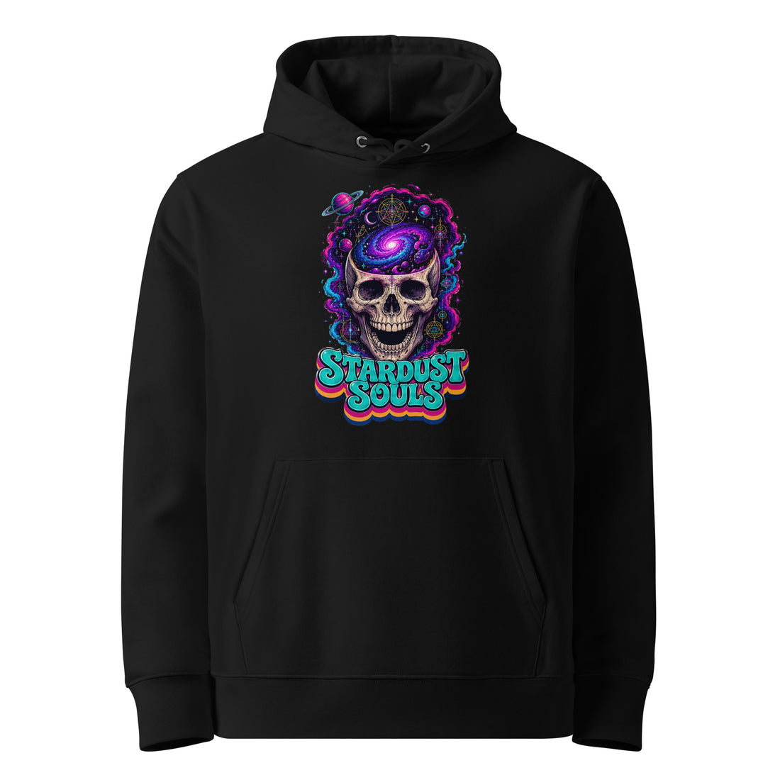 Horror and Mystery Lovers Unisex Essential Eco Hoodie — "Stardust Souls" Cosmic Skull Design by printfluence.net