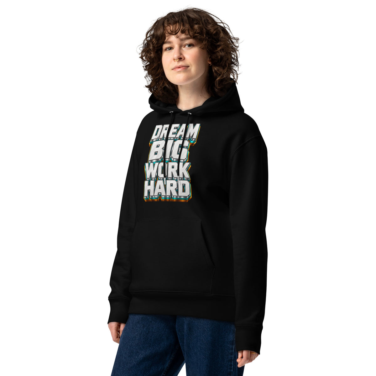 Inspirational Quotes Lovers | Unisex Essential Eco Cruiser 2.0 Hoodie — DREAM BIG WORK HARD by printfluence