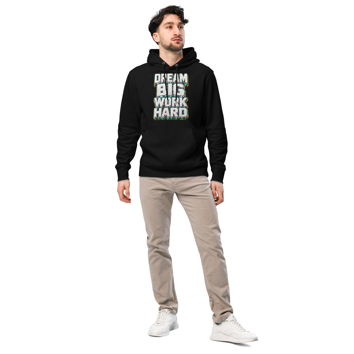Inspirational Quotes Lovers | Unisex Essential Eco Cruiser 2.0 Hoodie — DREAM BIG WORK HARD by printfluence