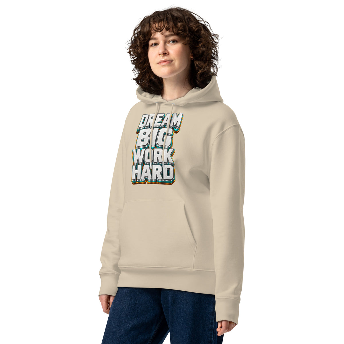 Inspirational Quotes Lovers | Unisex Essential Eco Cruiser 2.0 Hoodie — DREAM BIG WORK HARD by printfluence
