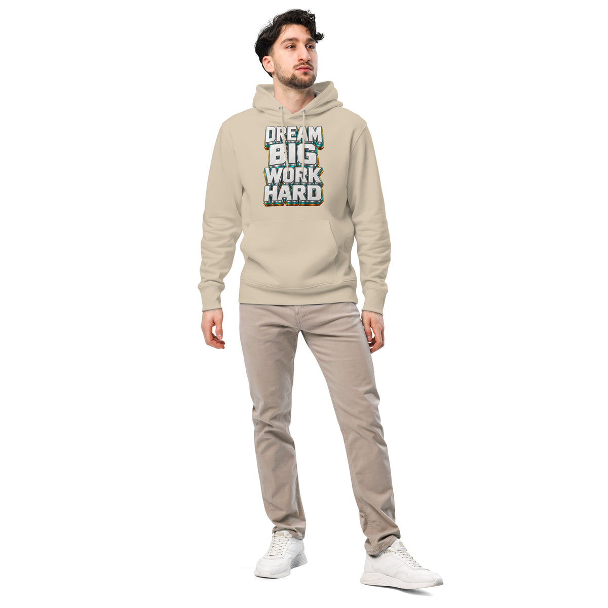 Inspirational Quotes Lovers | Unisex Essential Eco Cruiser 2.0 Hoodie — DREAM BIG WORK HARD by printfluence