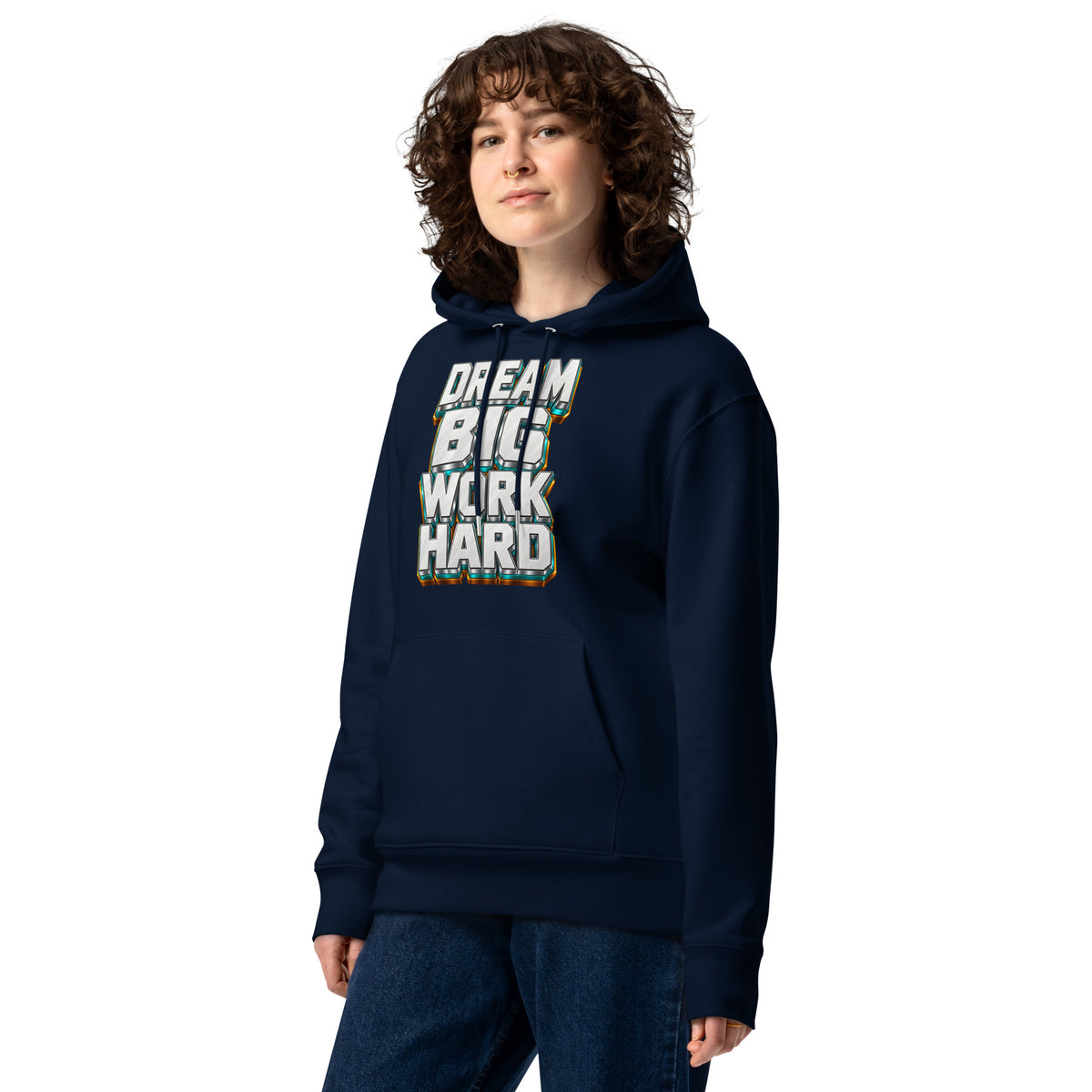 Inspirational Quotes Lovers | Unisex Essential Eco Cruiser 2.0 Hoodie — DREAM BIG WORK HARD by printfluence