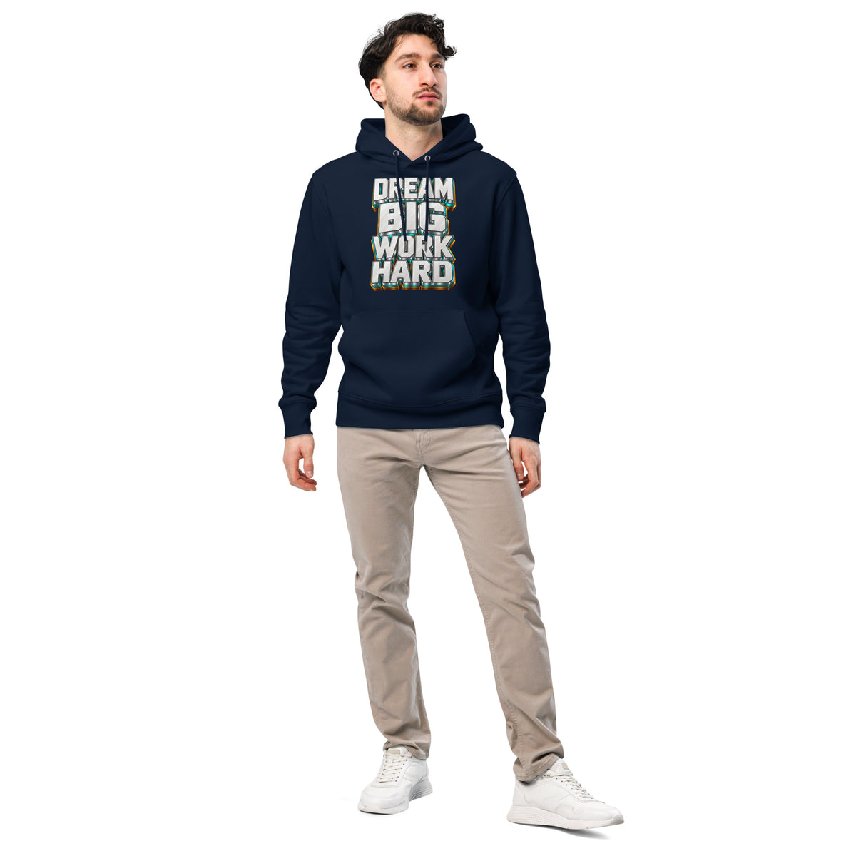 Inspirational Quotes Lovers | Unisex Essential Eco Cruiser 2.0 Hoodie — DREAM BIG WORK HARD by printfluence