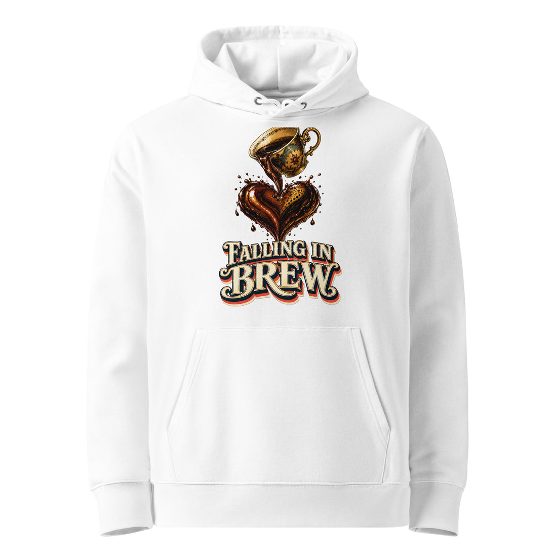 Coffee Lovers Unisex Essential Eco Hoodie Falling in Brew – Romantic Coffee Heart Graphic Pullover by printfluence.net