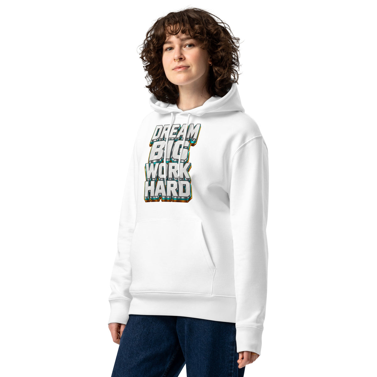 Inspirational Quotes Lovers | Unisex Essential Eco Cruiser 2.0 Hoodie — DREAM BIG WORK HARD by printfluence