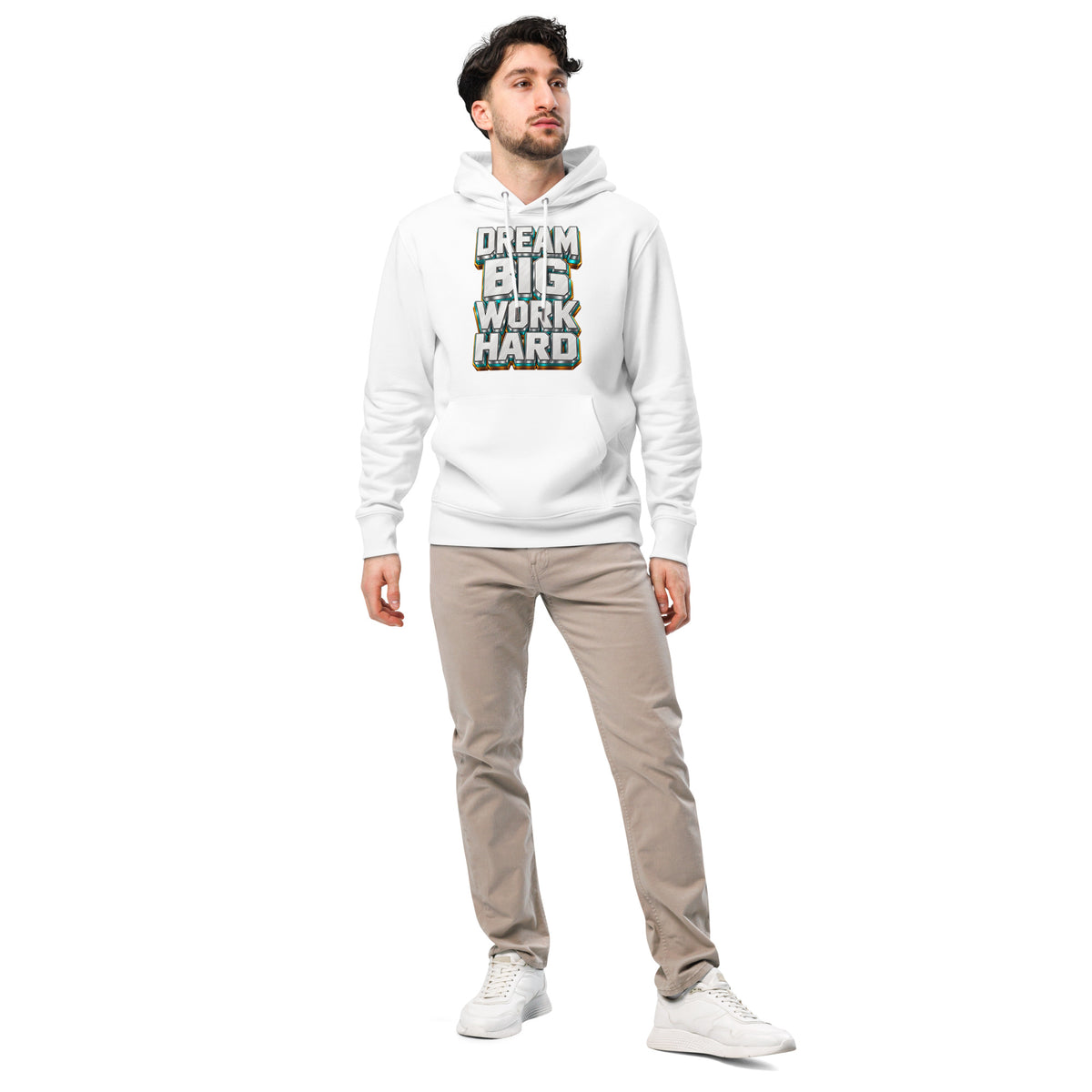 Inspirational Quotes Lovers | Unisex Essential Eco Cruiser 2.0 Hoodie — DREAM BIG WORK HARD by printfluence