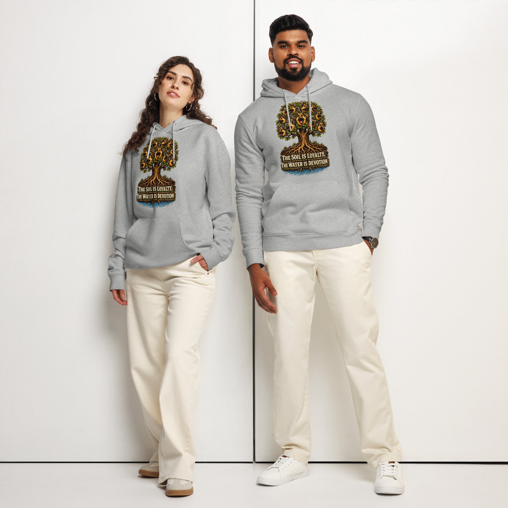 German Shepherd Lovers Unisex Essential Organic Hoodie | Loyalty & Devotion Tree Graphic Sweatshirt by printfluence.net