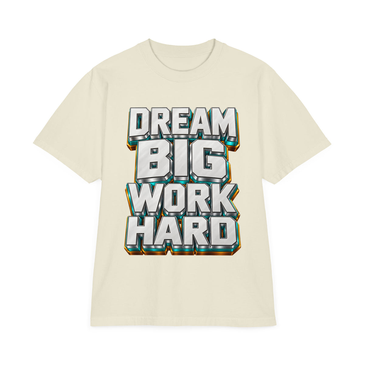 Inspirational Quotes Lovers | Unisex Garment-Dyed Drop-Shoulder T-Shirt — DREAM BIG WORK HARD by printfluence
