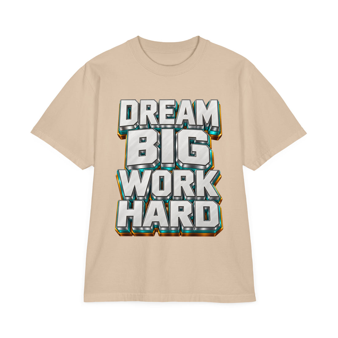 Inspirational Quotes Lovers | Unisex Garment-Dyed Drop-Shoulder T-Shirt — DREAM BIG WORK HARD by printfluence