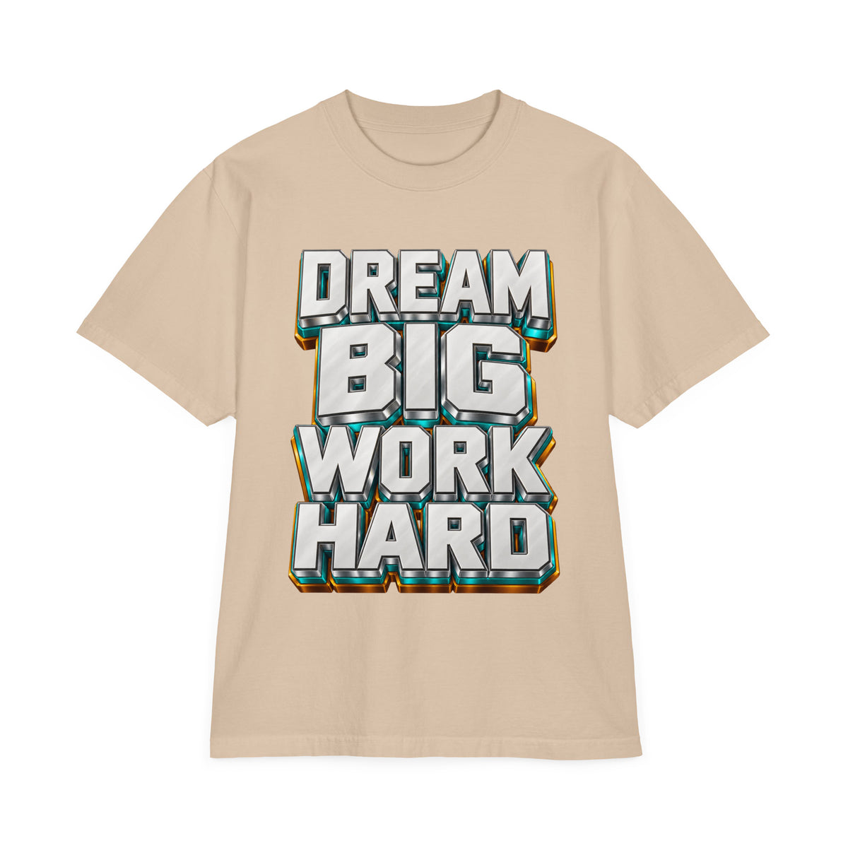 Inspirational Quotes Lovers | Unisex Garment-Dyed Drop-Shoulder T-Shirt — DREAM BIG WORK HARD by printfluence