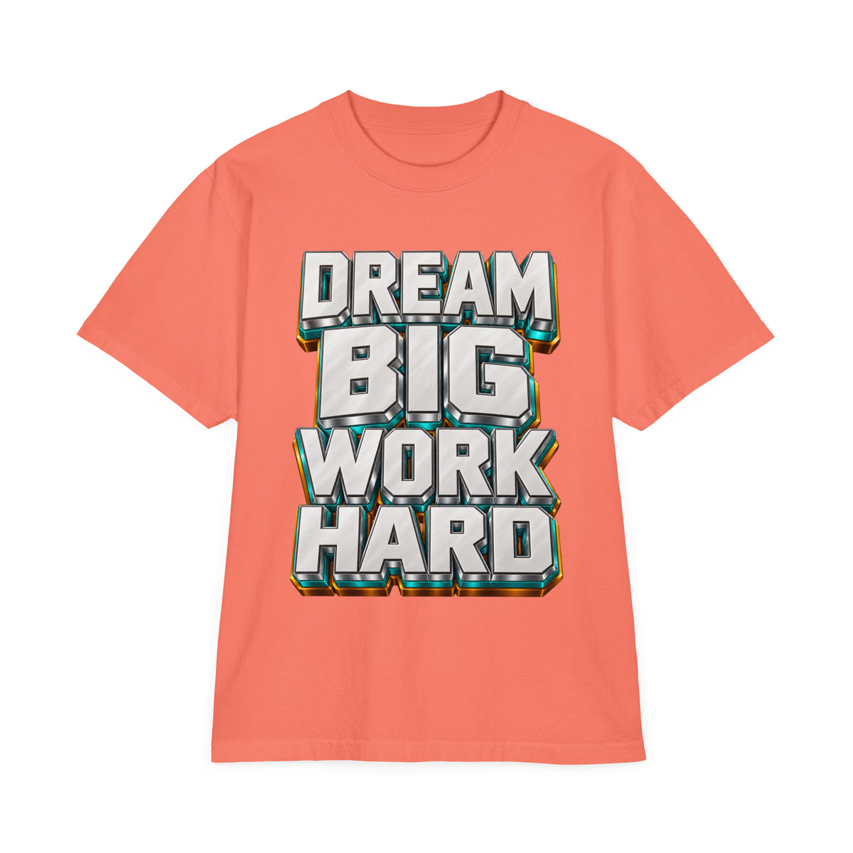 Inspirational Quotes Lovers | Unisex Garment-Dyed Drop-Shoulder T-Shirt — DREAM BIG WORK HARD by printfluence