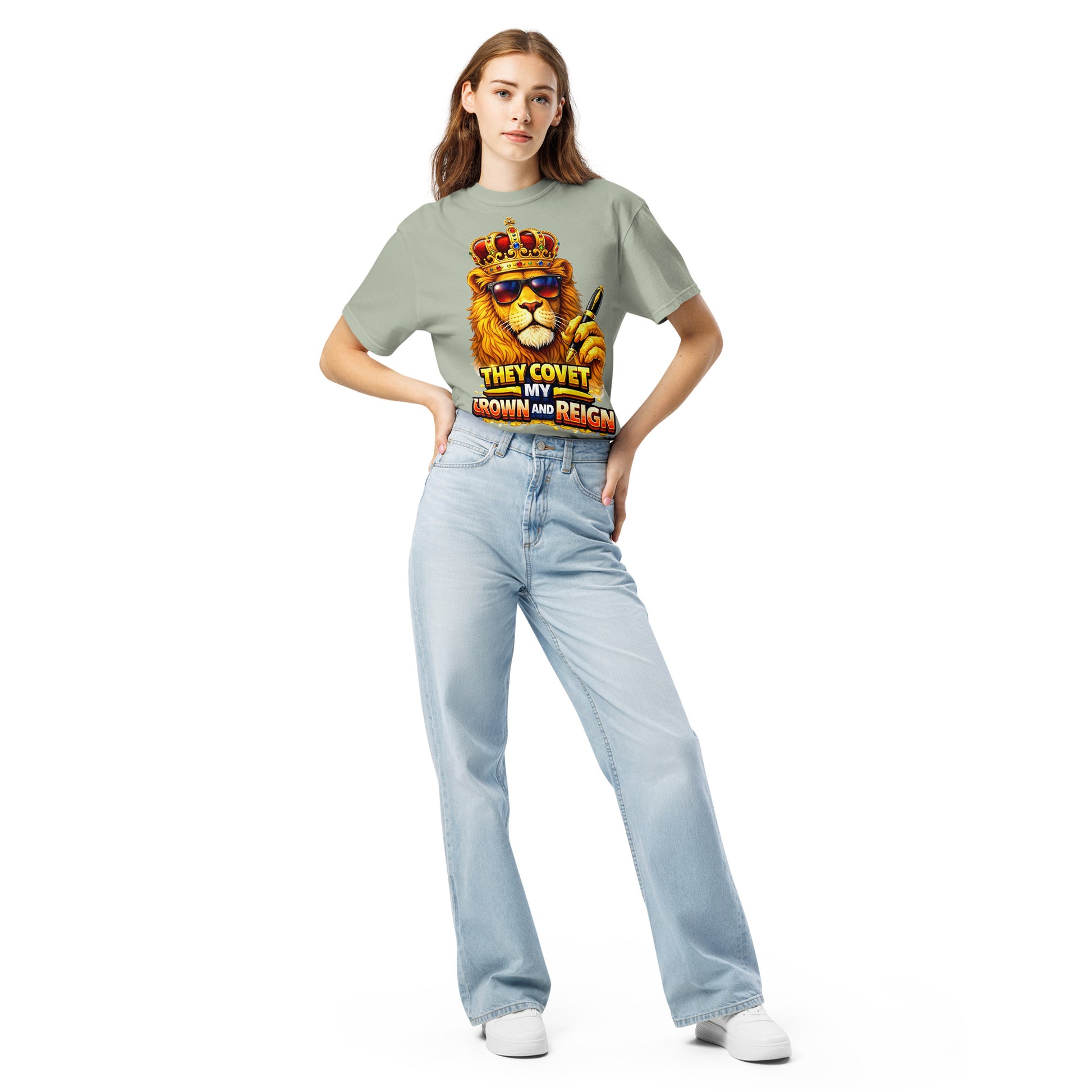 Unisex garment-dyed heavyweight t-shirt - King of the Reign Lion Graphic Tee – Heavyweight Vintage Urban Streetwear by printfluence.net