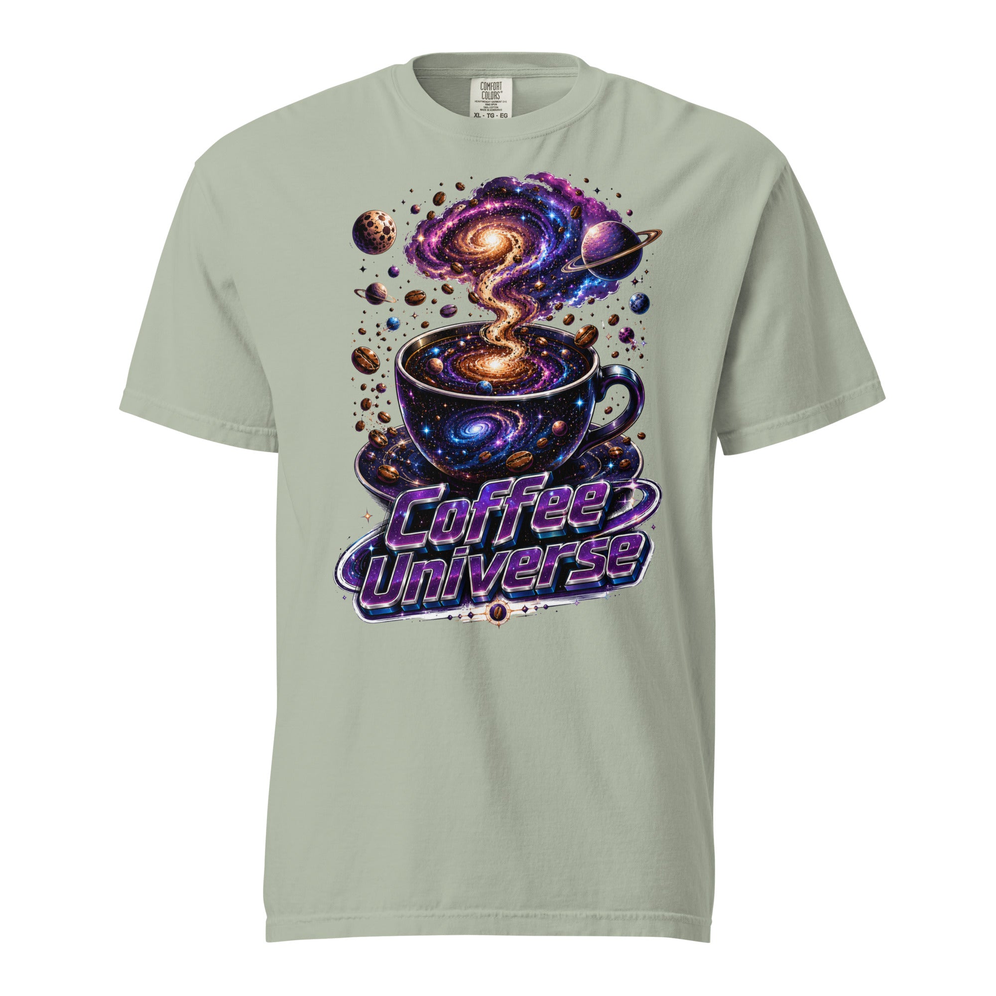 Coffee Lovers Unisex Garment-Dyed Heavyweight T-Shirt Coffee Universe – Cosmic Galaxy & Coffee Bean Graphic Tee by printfluence.net
