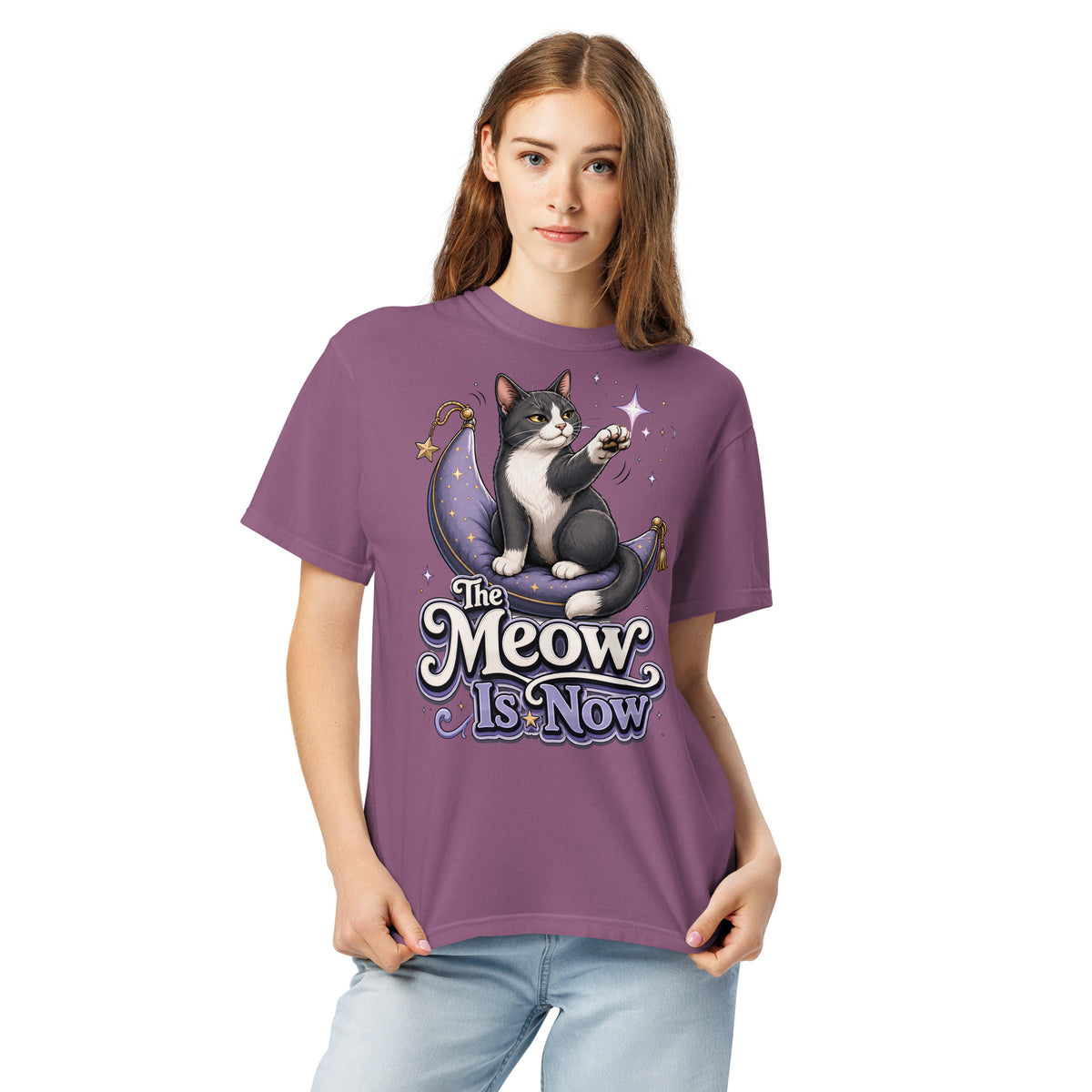 Cat Lovers "The Meow Is Now" Garment-Dyed Heavyweight T-Shirt by printfluence.net