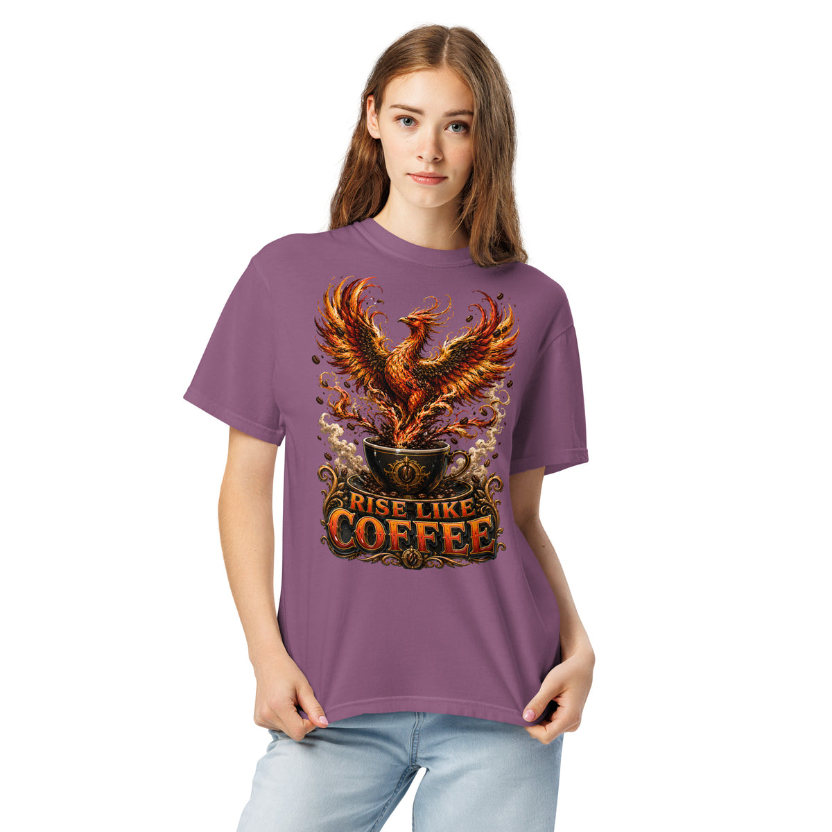 Coffee Lovers Unisex Garment-Dyed Heavyweight T-shirt Rise Like Coffee – Epic Phoenix Graphic Tee by printfluence.net