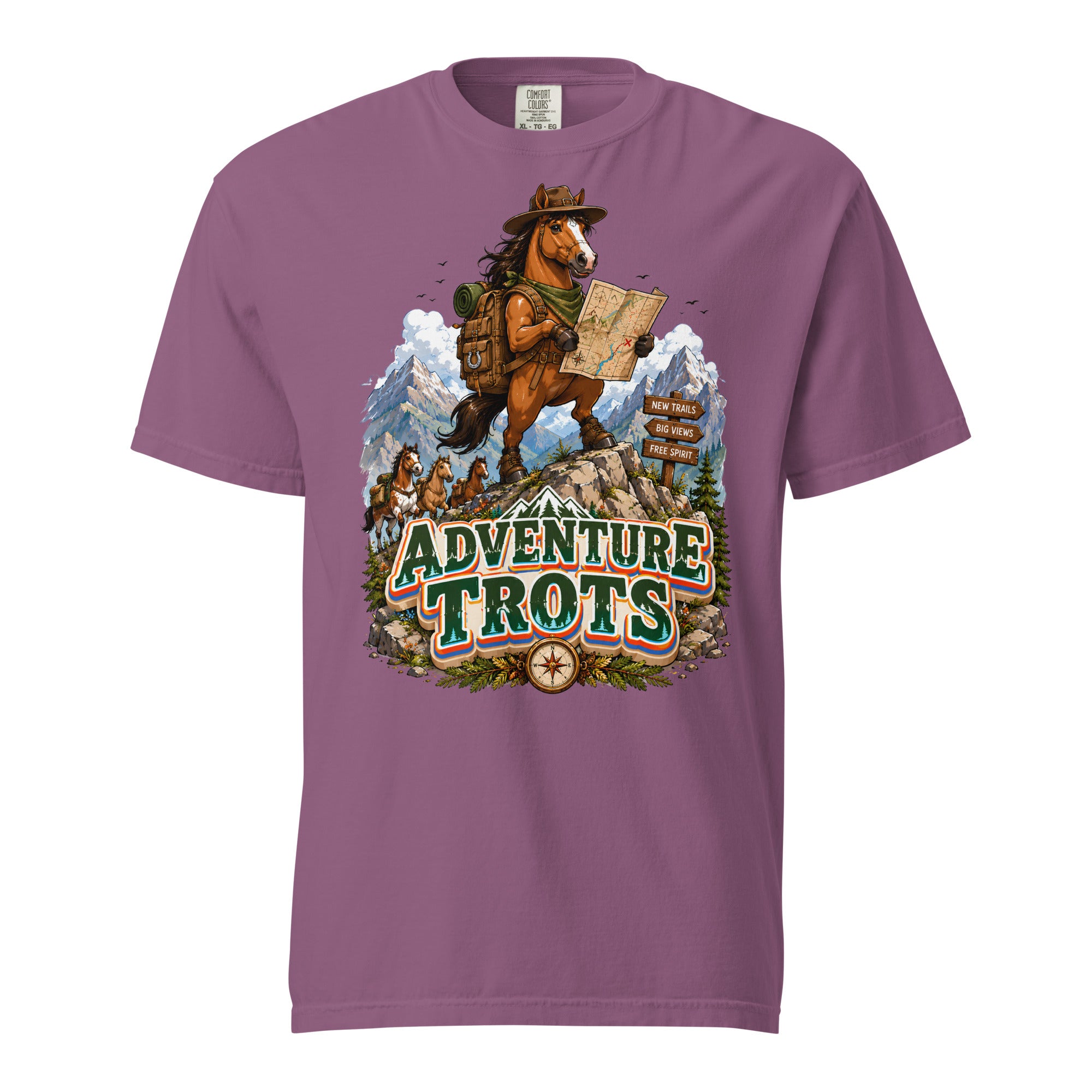 Adventure Trots Premium Tee | Epic Horse Lover's Hiking & Trail Graphic T-Shirt by printfluence.net