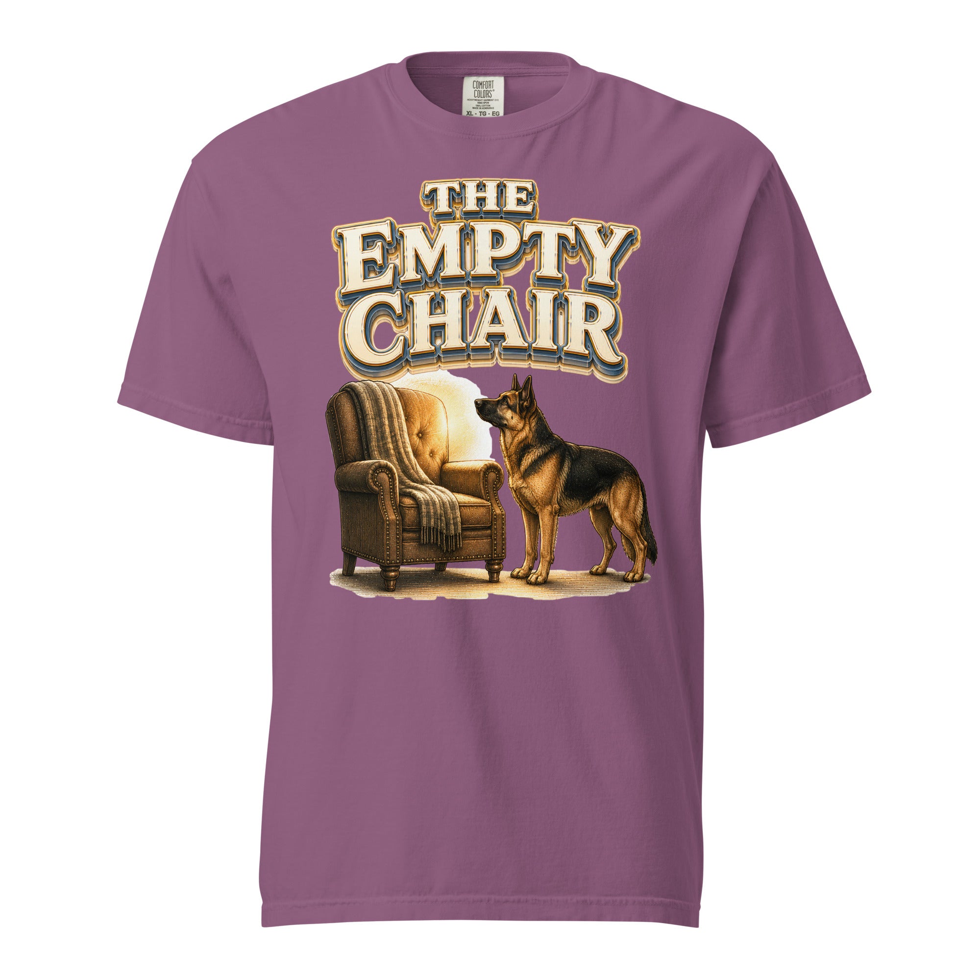 German Shepherd Empty Chair Heavyweight T-Shirt by printfluence.net