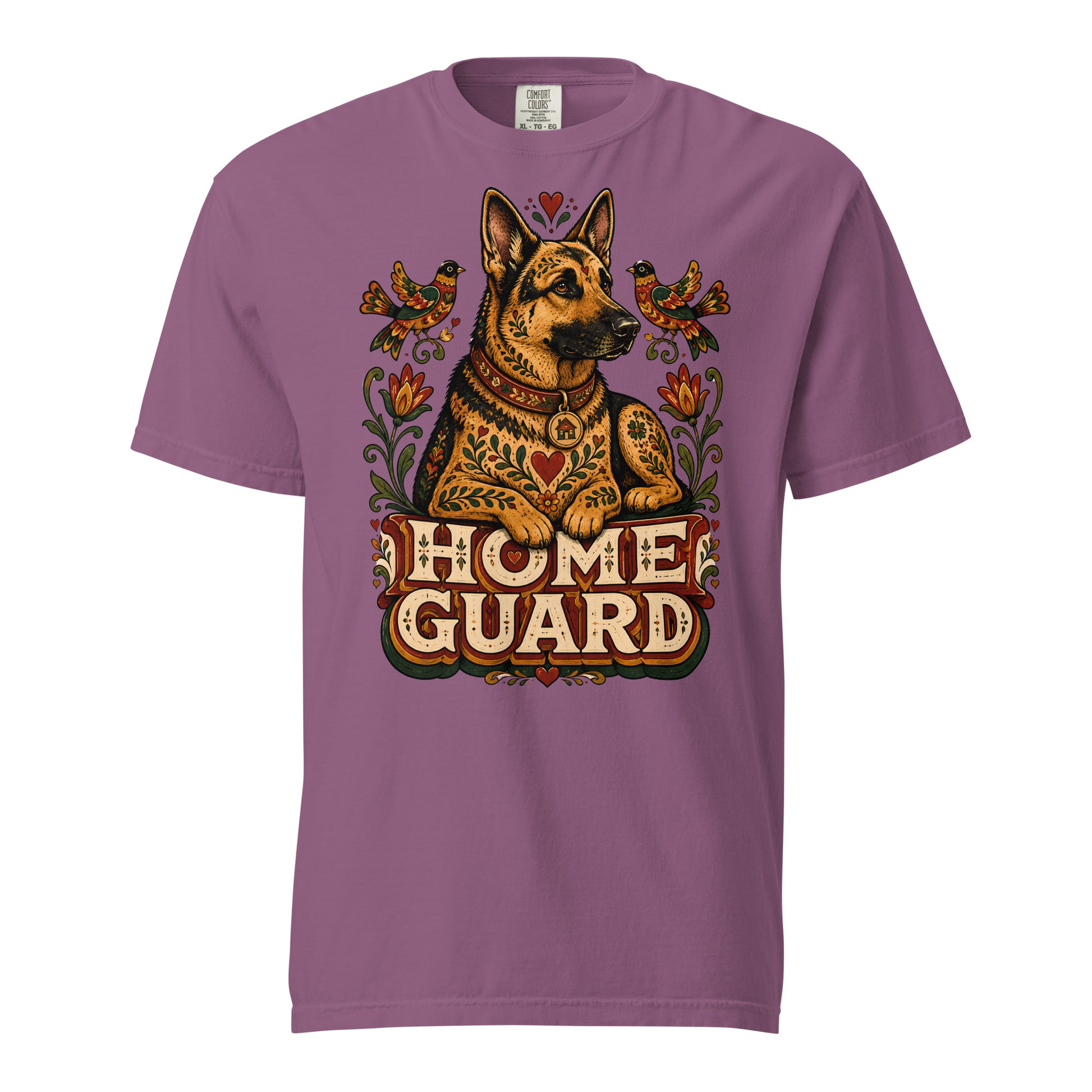 German Shepherd Lovers Unisex Garment-Dyed T-Shirt | Folk Art "Home Guard" Graphic Apparel by printfluence.net