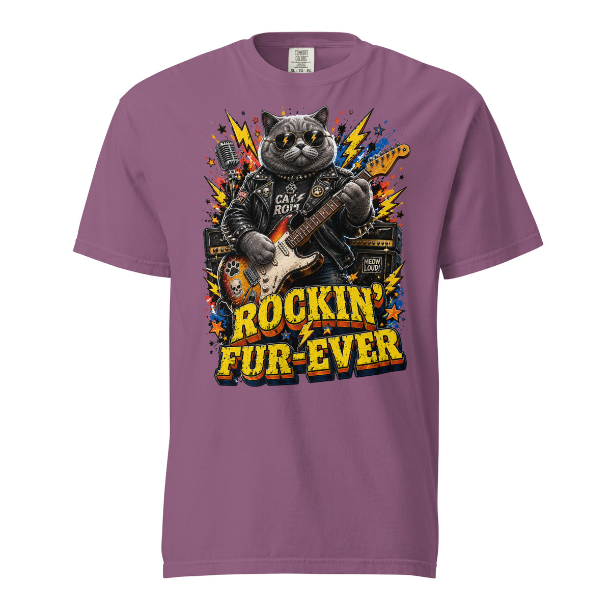 Cat Lovers Unisex Garment-Dyed Heavyweight T-Shirt "Rockin’ Fur-Ever" by printfluence.net