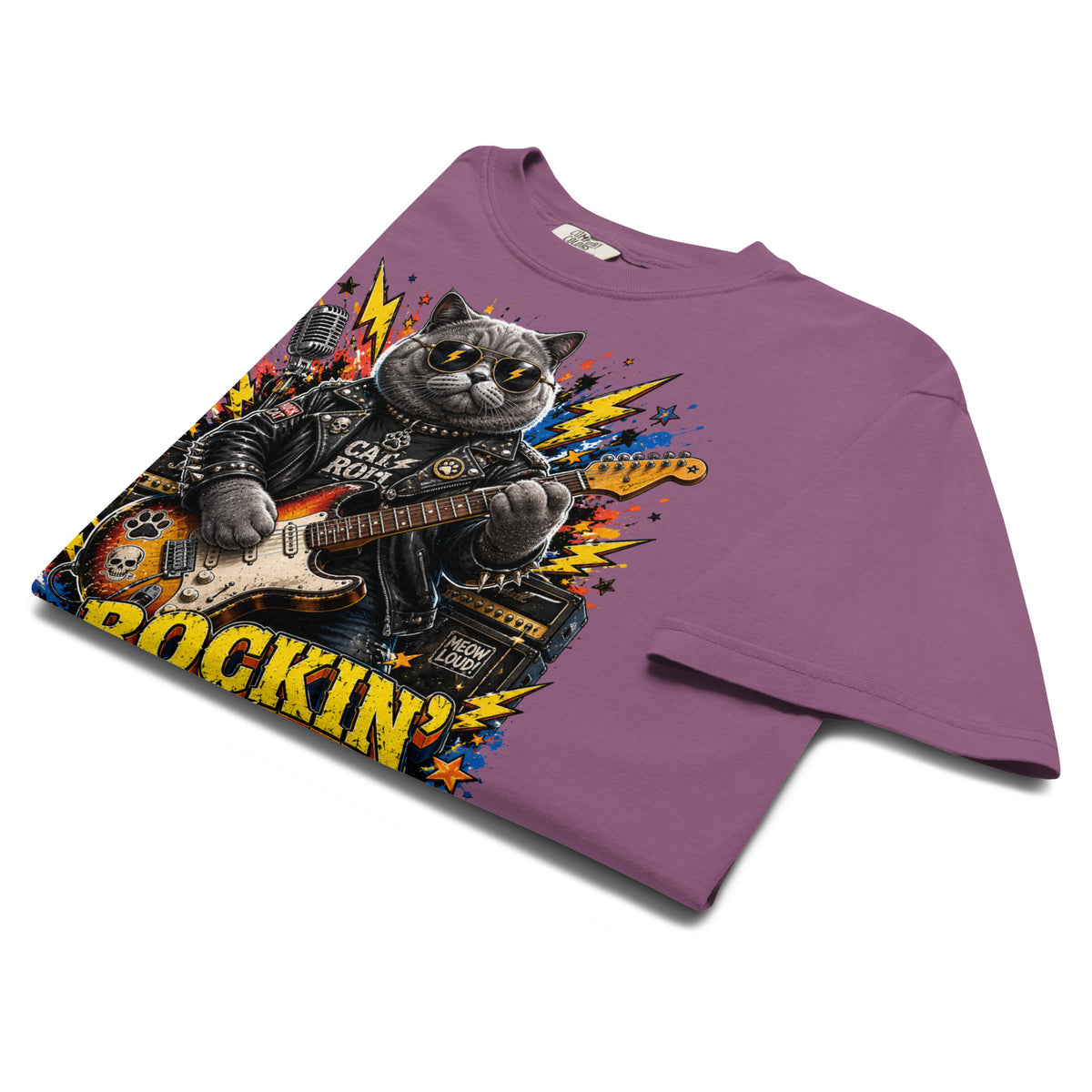 Cat Lovers Unisex Garment-Dyed Heavyweight T-Shirt "Rockin’ Fur-Ever" by printfluence.net