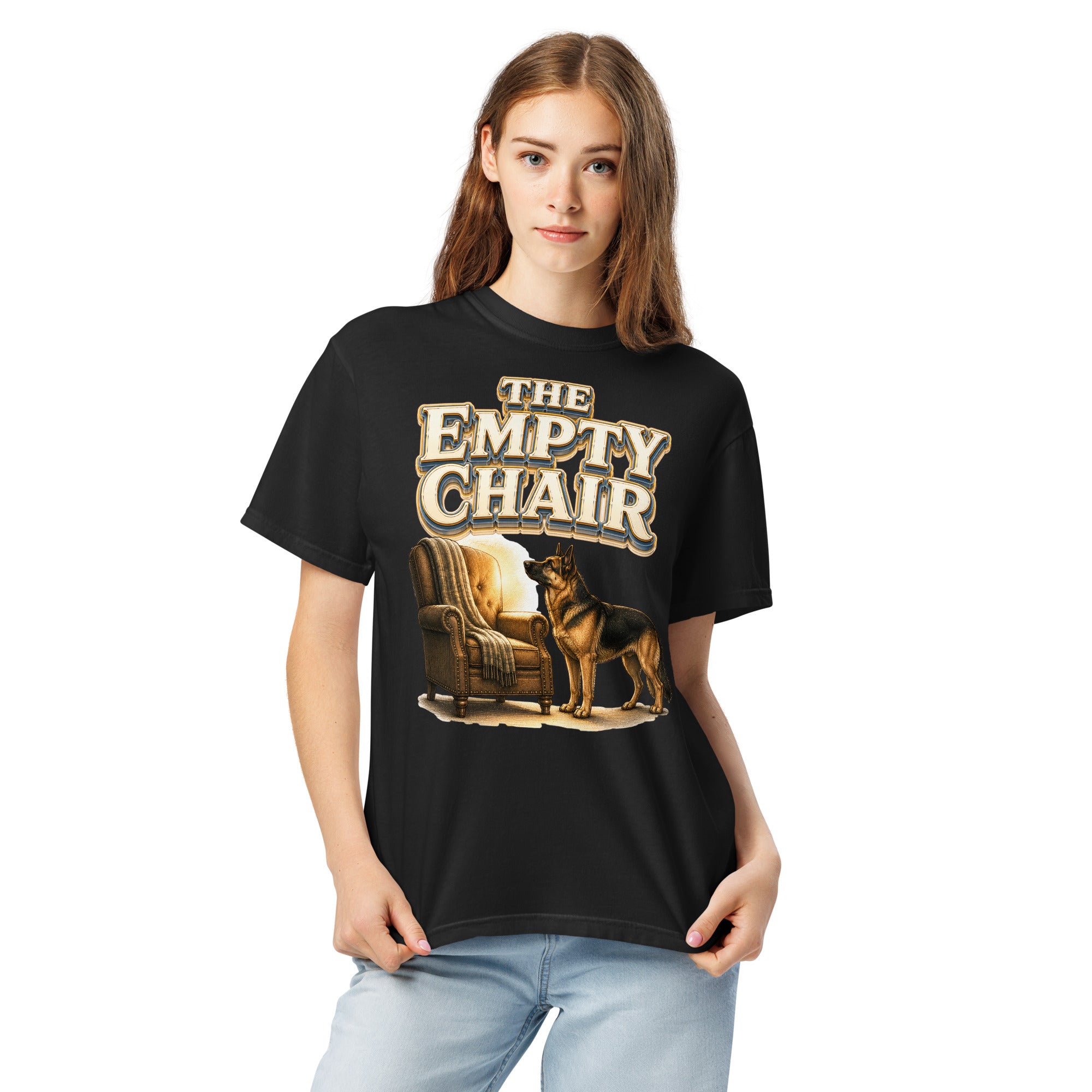 German Shepherd Empty Chair Heavyweight T-Shirt by printfluence.net