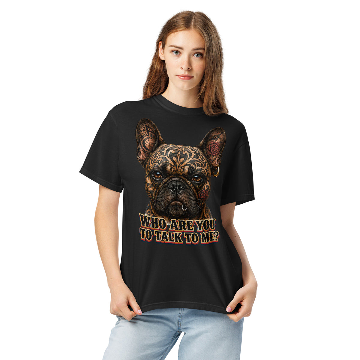 Edgy Frenchie Heavyweight Tee - Garment Dyed French Bulldog Lovers T-Shirt T-1 by printfluence.net