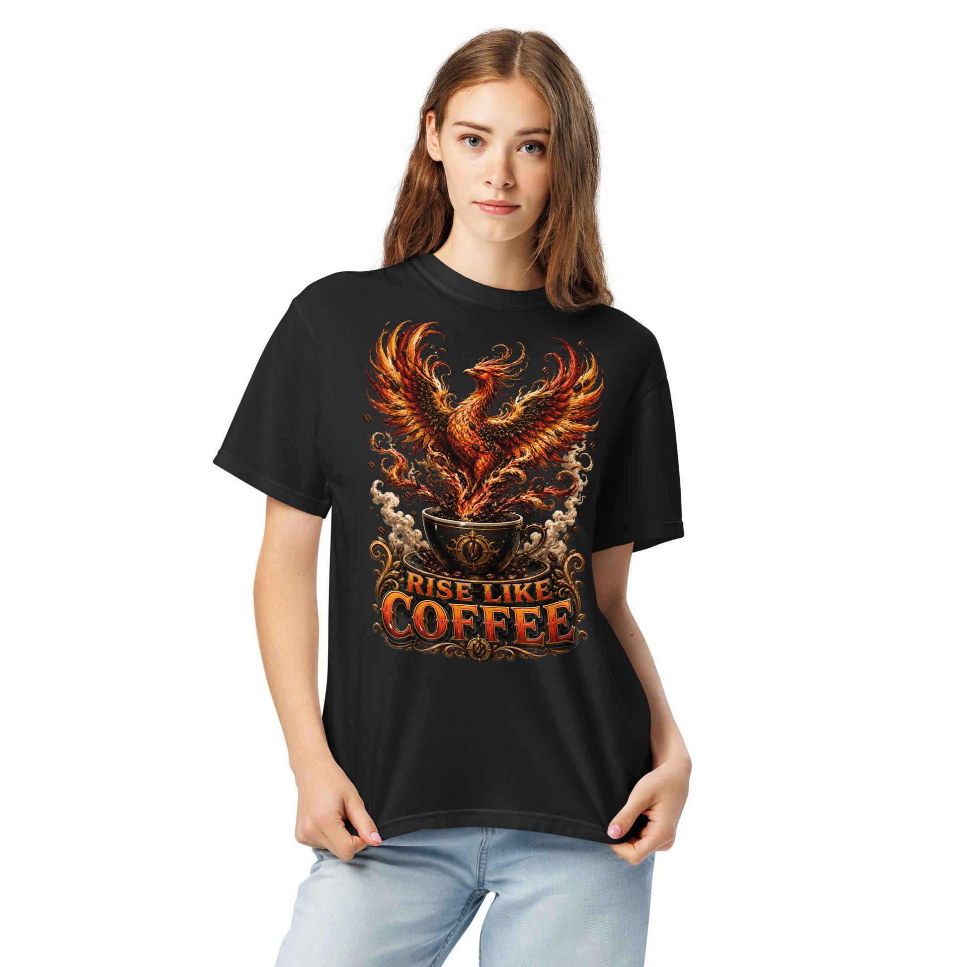 Coffee Lovers Unisex Garment-Dyed Heavyweight T-shirt Rise Like Coffee – Epic Phoenix Graphic Tee by printfluence.net
