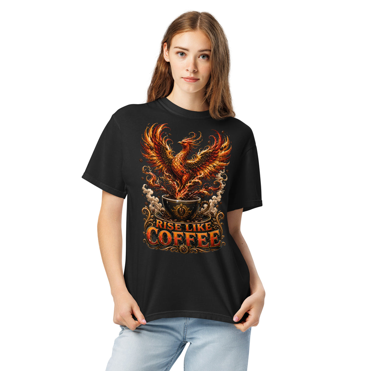 Coffee Lovers Unisex Garment-Dyed Heavyweight T-shirt Rise Like Coffee – Epic Phoenix Graphic Tee by printfluence.net