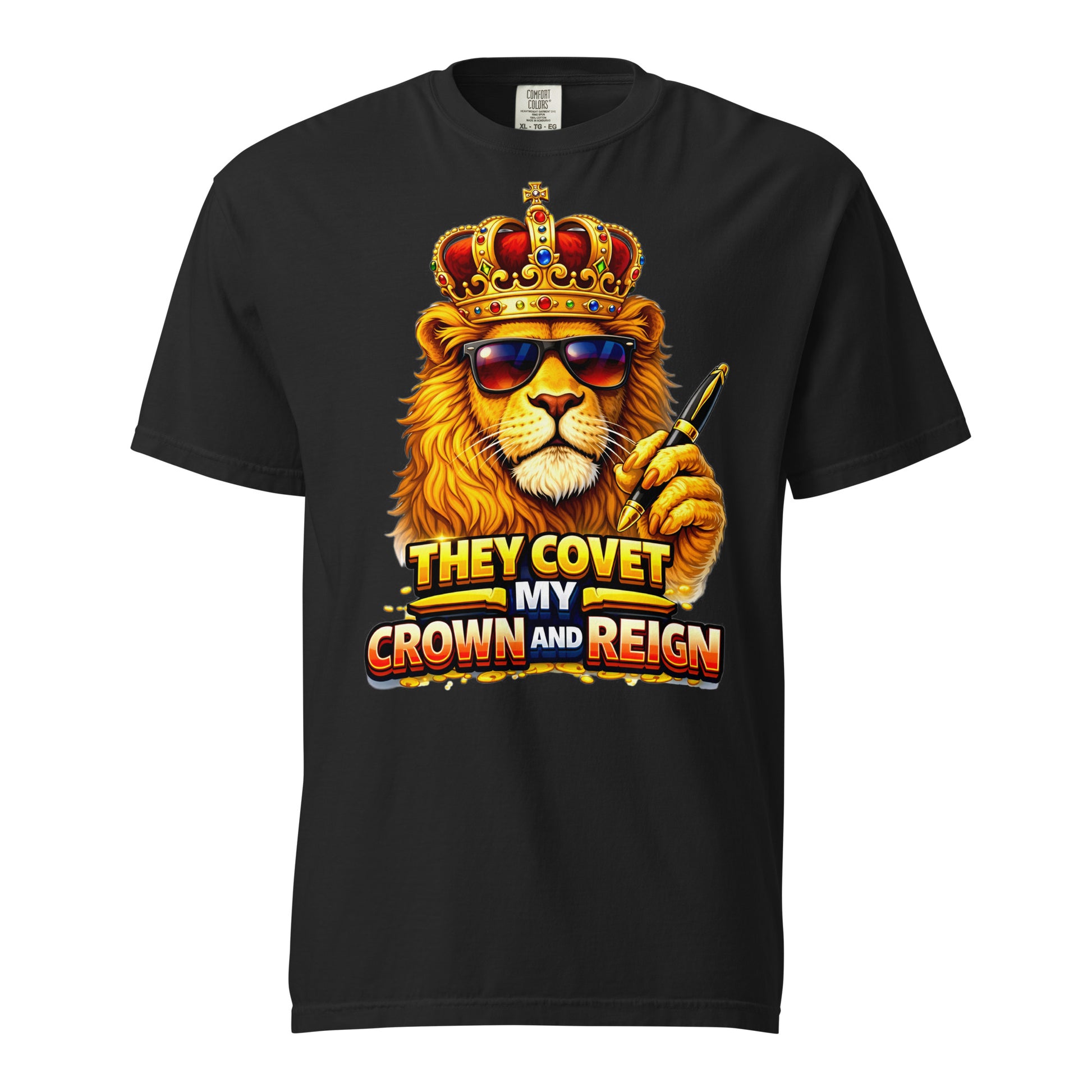 Unisex garment-dyed heavyweight t-shirt - King of the Reign Lion Graphic Tee – Heavyweight Vintage Urban Streetwear by printfluence.net