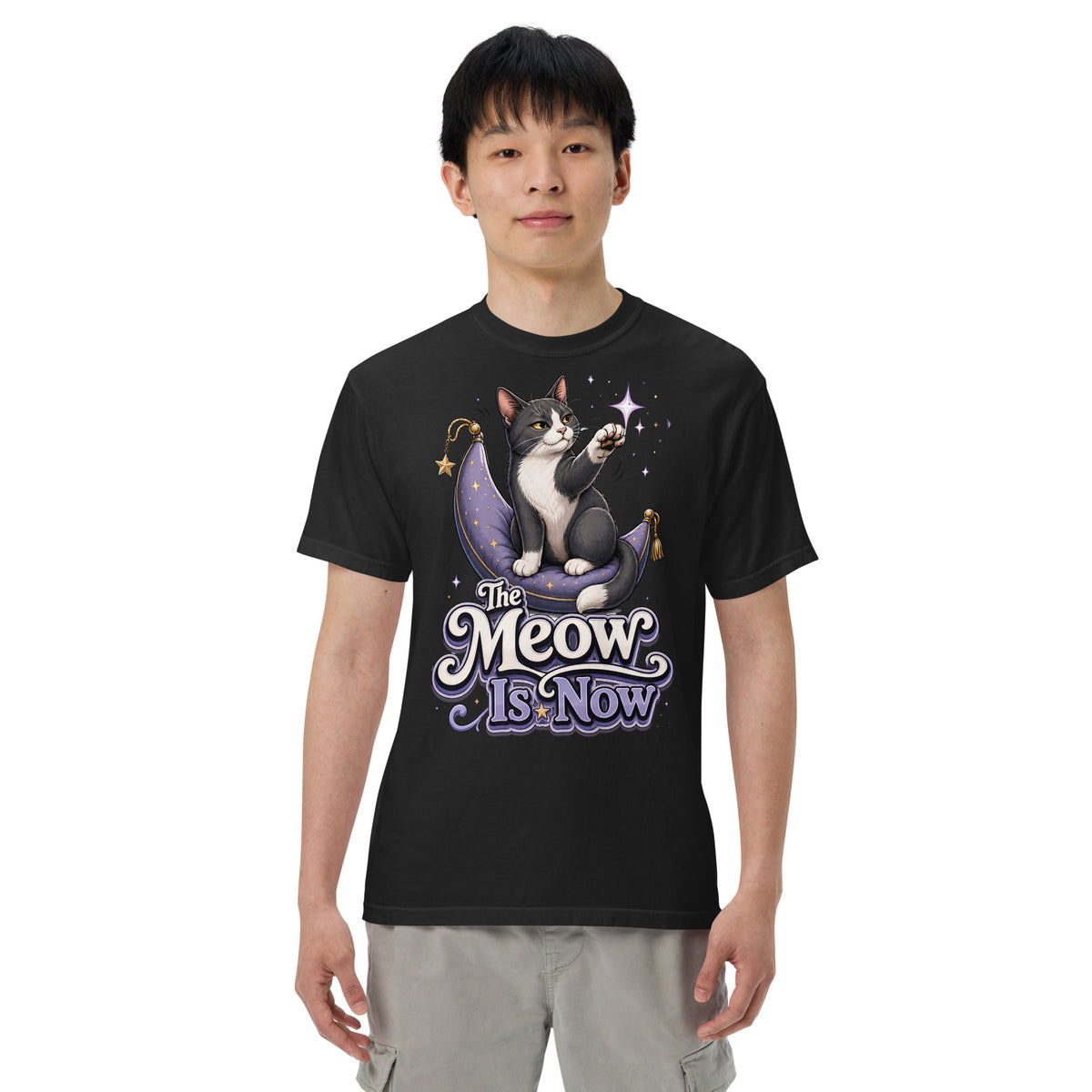 Cat Lovers "The Meow Is Now" Garment-Dyed Heavyweight T-Shirt by printfluence.net