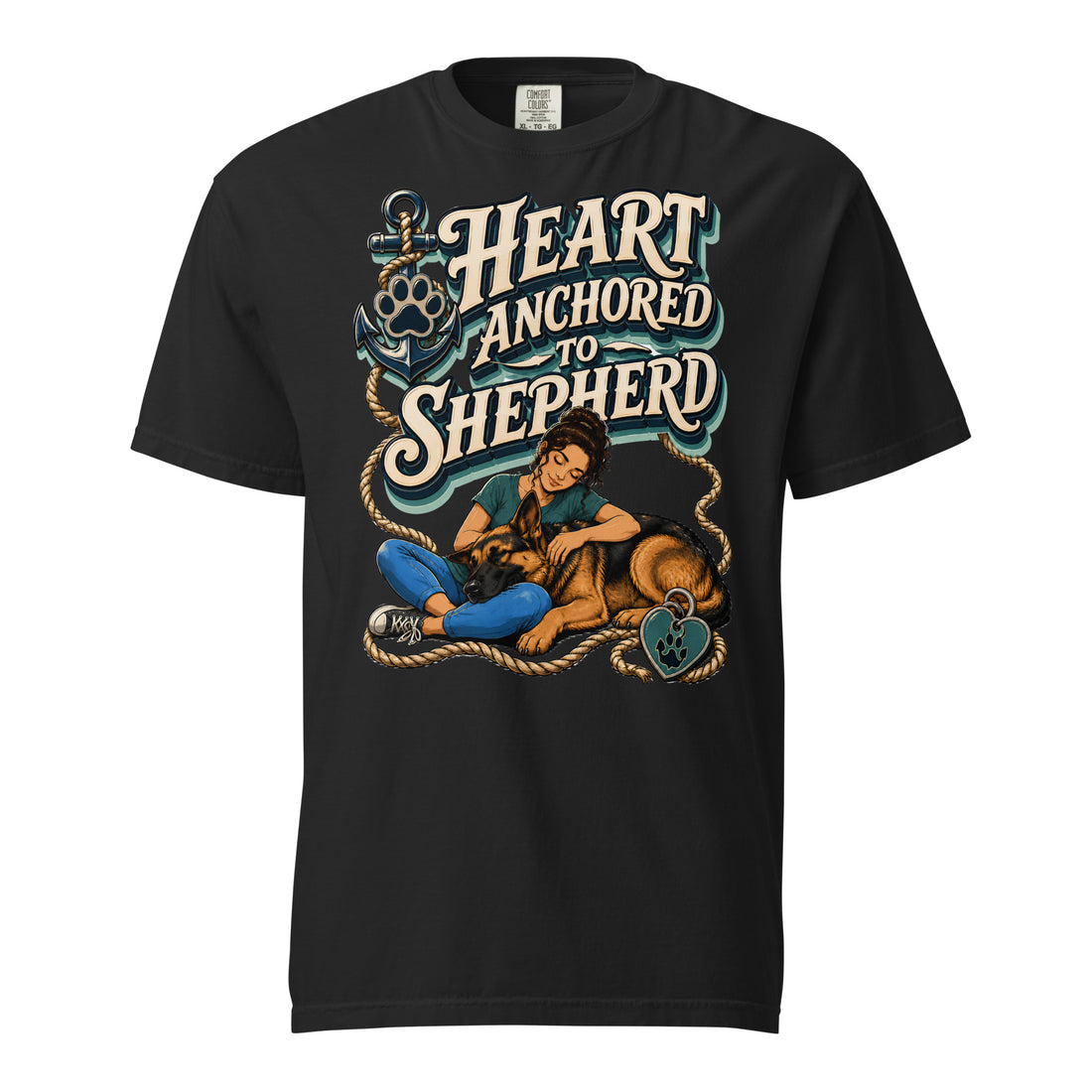 German Shepherd Heart Anchored Heavyweight T-Shirt by printfluence.net
