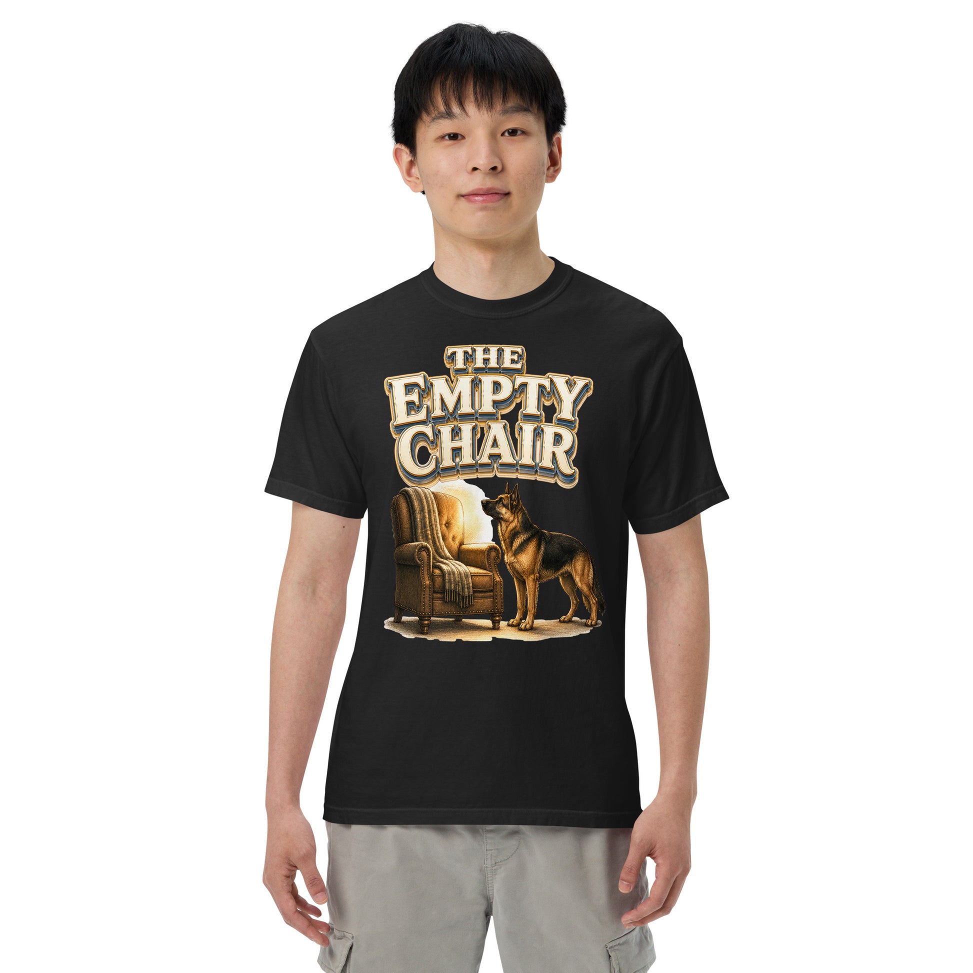 German Shepherd Empty Chair Heavyweight T-Shirt by printfluence.net