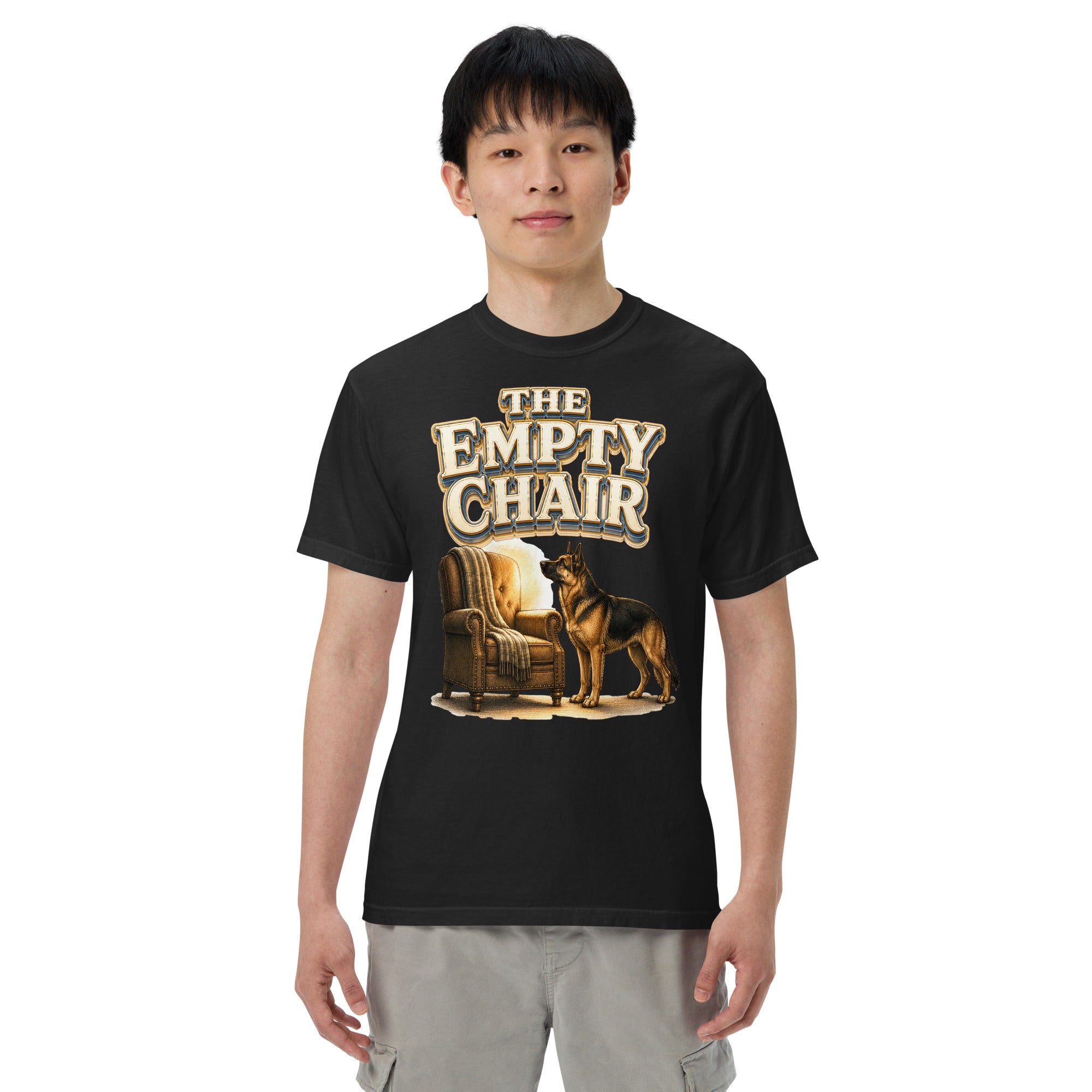German Shepherd Empty Chair Heavyweight T-Shirt by printfluence.net