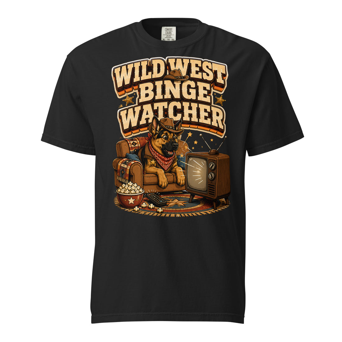 German Shepherd Wild West Binge Watcher Heavyweight T-Shirt by printfluence.net