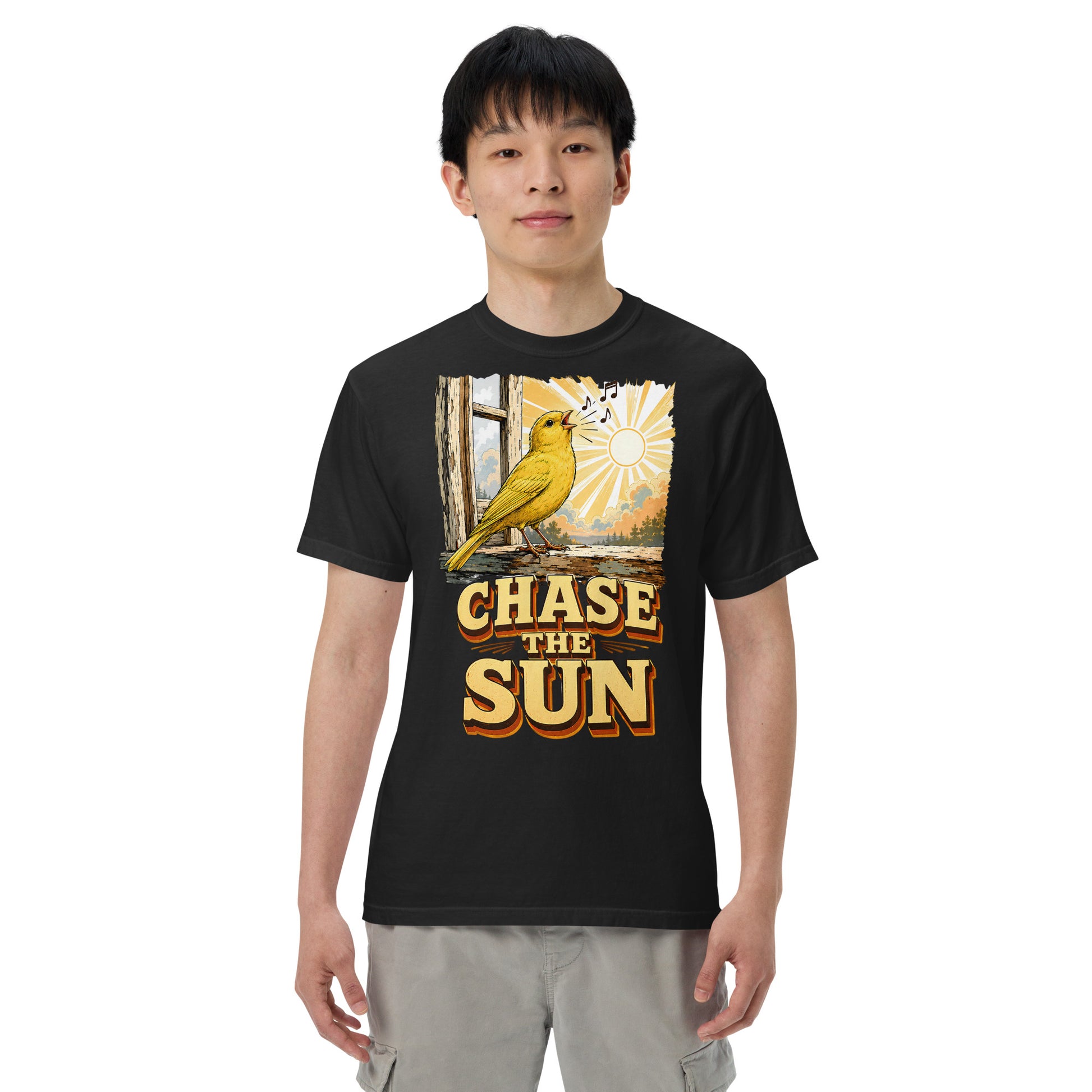 Vintage Chase The Sun Faded Oversized Tee - Retro Canary Lovers T-Shirt T-1 by printfluence.net