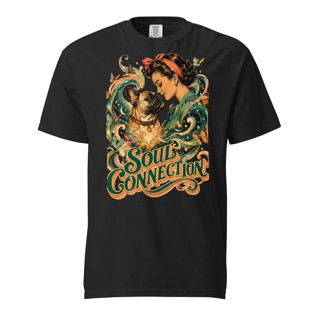 Soul Connection Frenchie Heavy Tee - French Bulldog Lovers Retro T-Shirt T-1 by printfluence.net