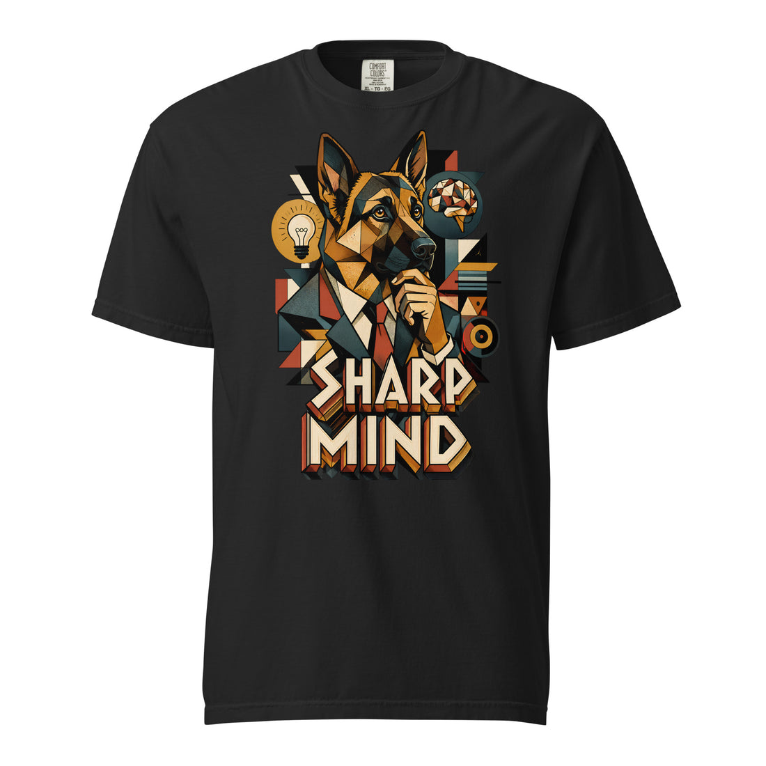 German Shepherd Lovers Heavyweight T-shirt Sharp Mind – Geometric Professional Canine Art Tee by printfluence.net