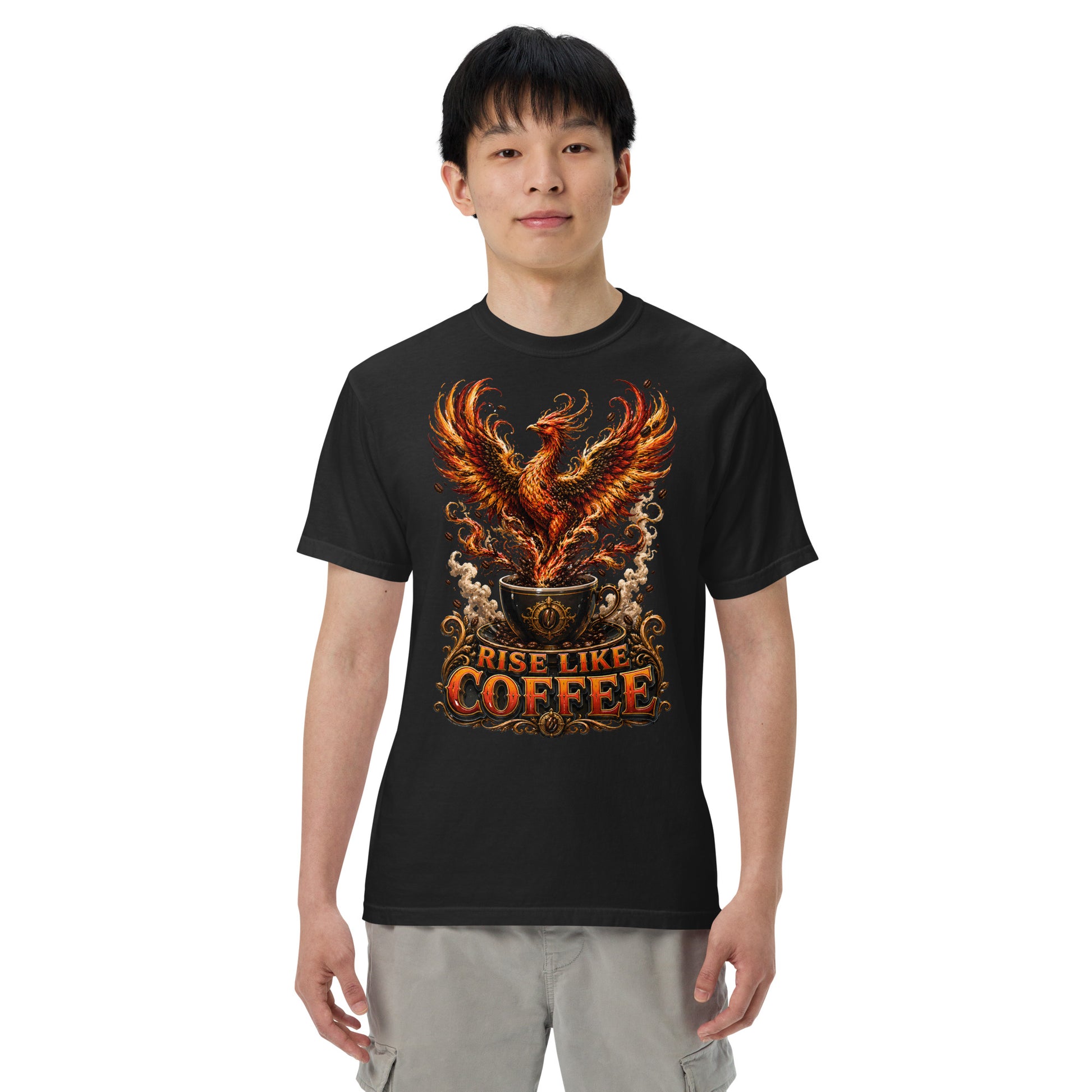 Coffee Lovers Unisex Garment-Dyed Heavyweight T-shirt Rise Like Coffee – Epic Phoenix Graphic Tee by printfluence.net