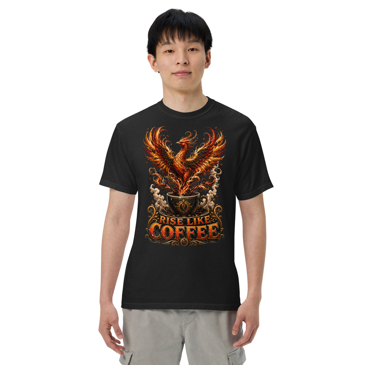 Coffee Lovers Unisex Garment-Dyed Heavyweight T-shirt Rise Like Coffee – Epic Phoenix Graphic Tee by printfluence.net