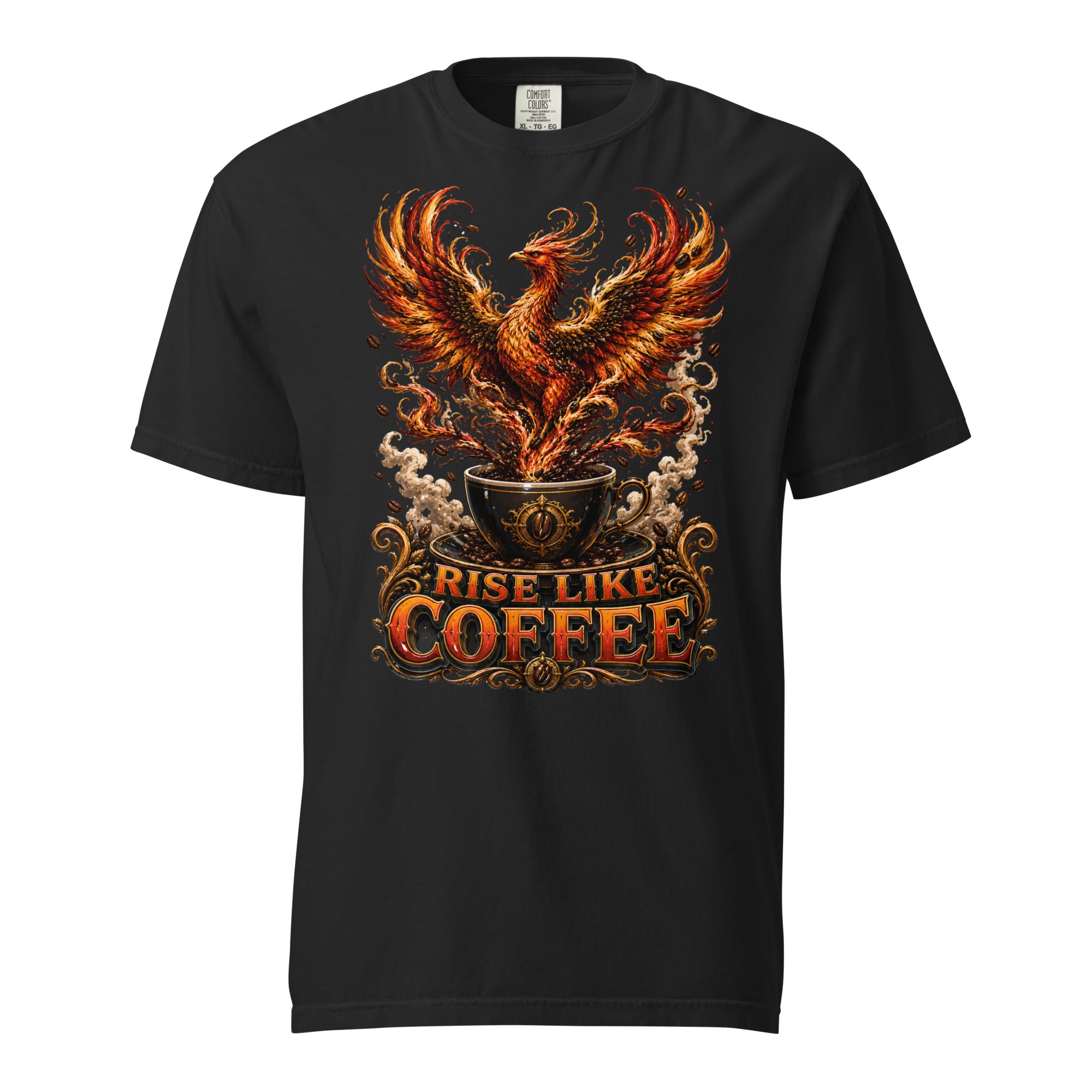 Coffee Lovers Unisex Garment-Dyed Heavyweight T-shirt Rise Like Coffee – Epic Phoenix Graphic Tee by printfluence.net